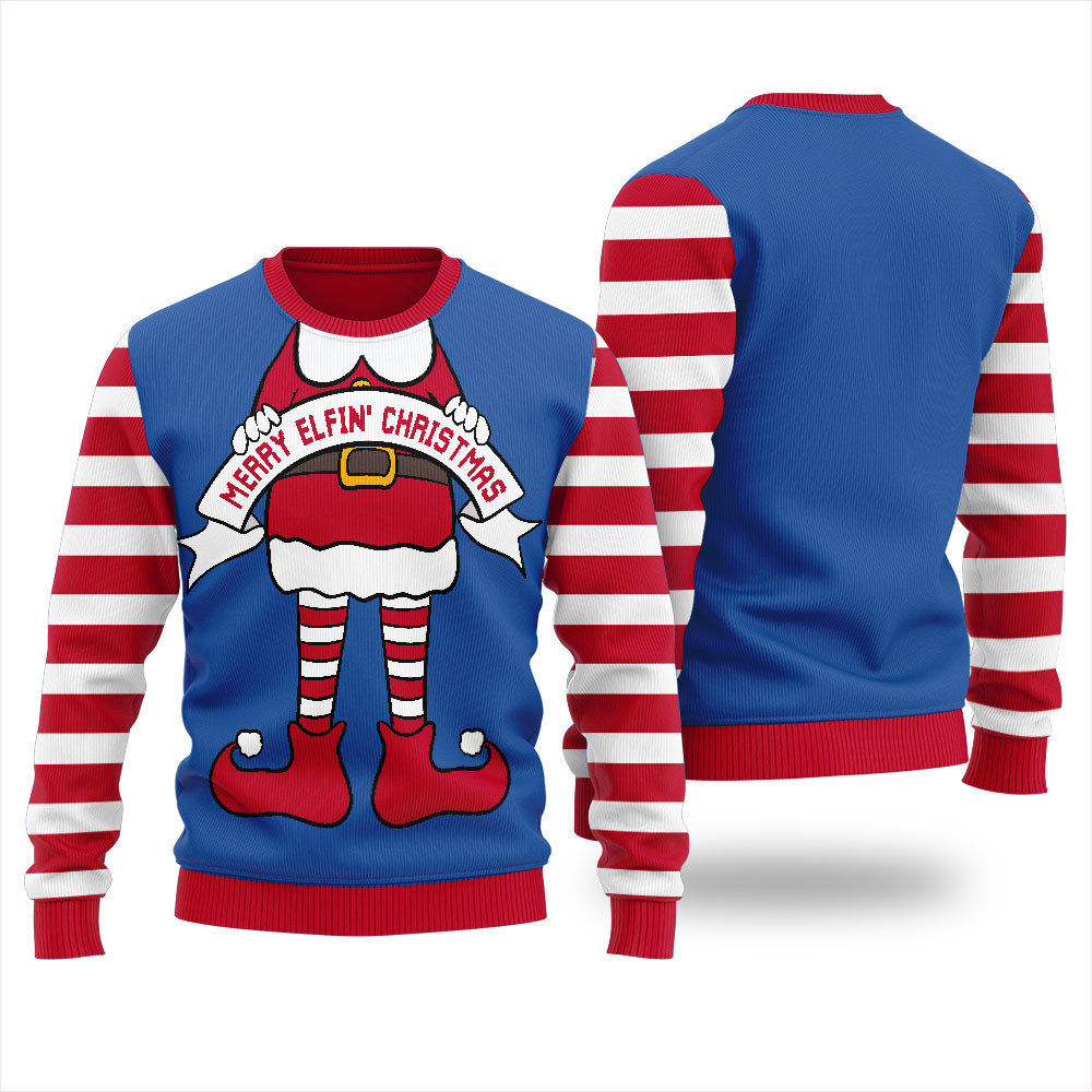 Christmas Elf Mens Ugly Christmas Sweater Soft Cotton Sweatshirt for Winter Comfort