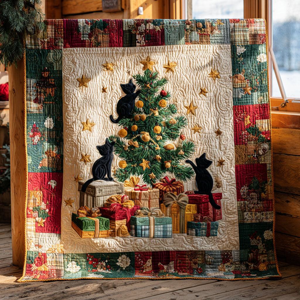 Christmas Eve Black Cat Quilt Blanket Christmas Blanket Christmas Gifts For Cat Owners