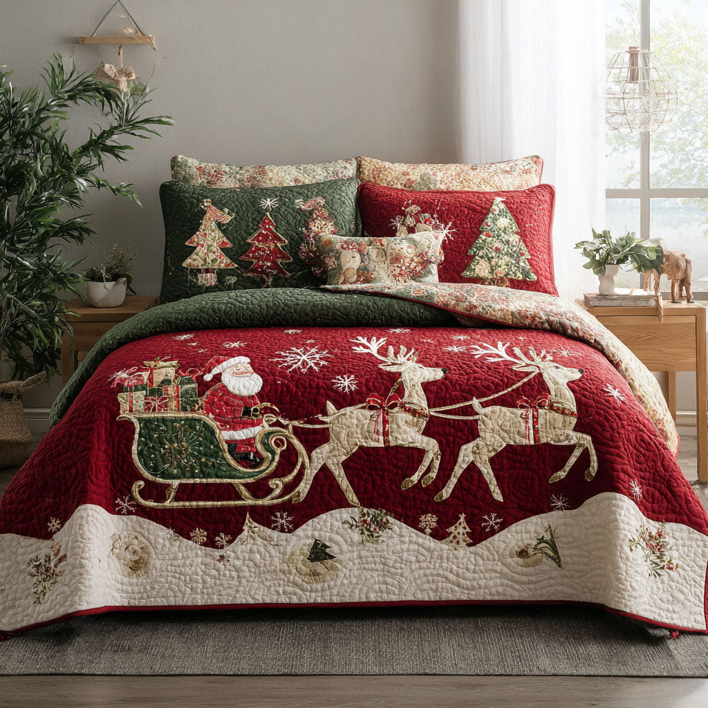 Christmas Eve Dash Quilted Bedding Set Special Home Gift Idea for Comfortable Living