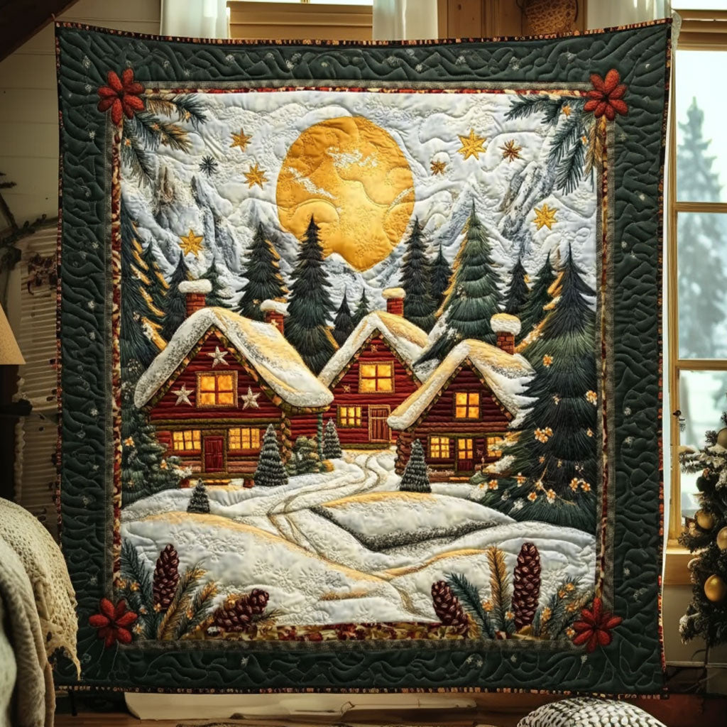 Christmas Eve Forest Cabin Quilt Blanket King Size Blanket Good Family Gifts For Christmas