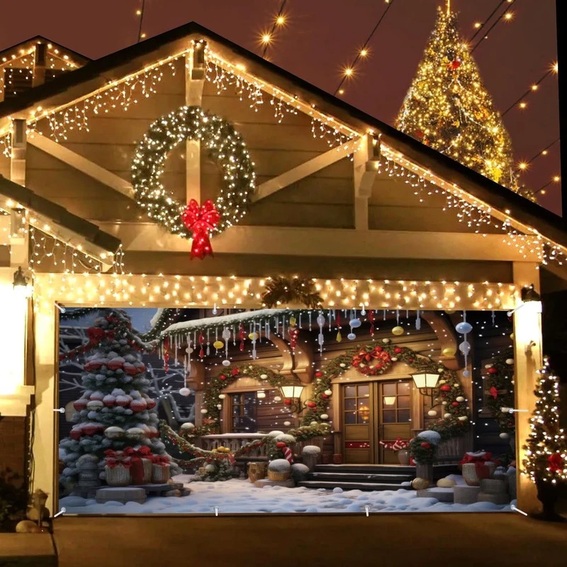 Christmas Eve Glow Welcome Garage Door Cover Festive Garage Backdrop Decor Gift Ideas