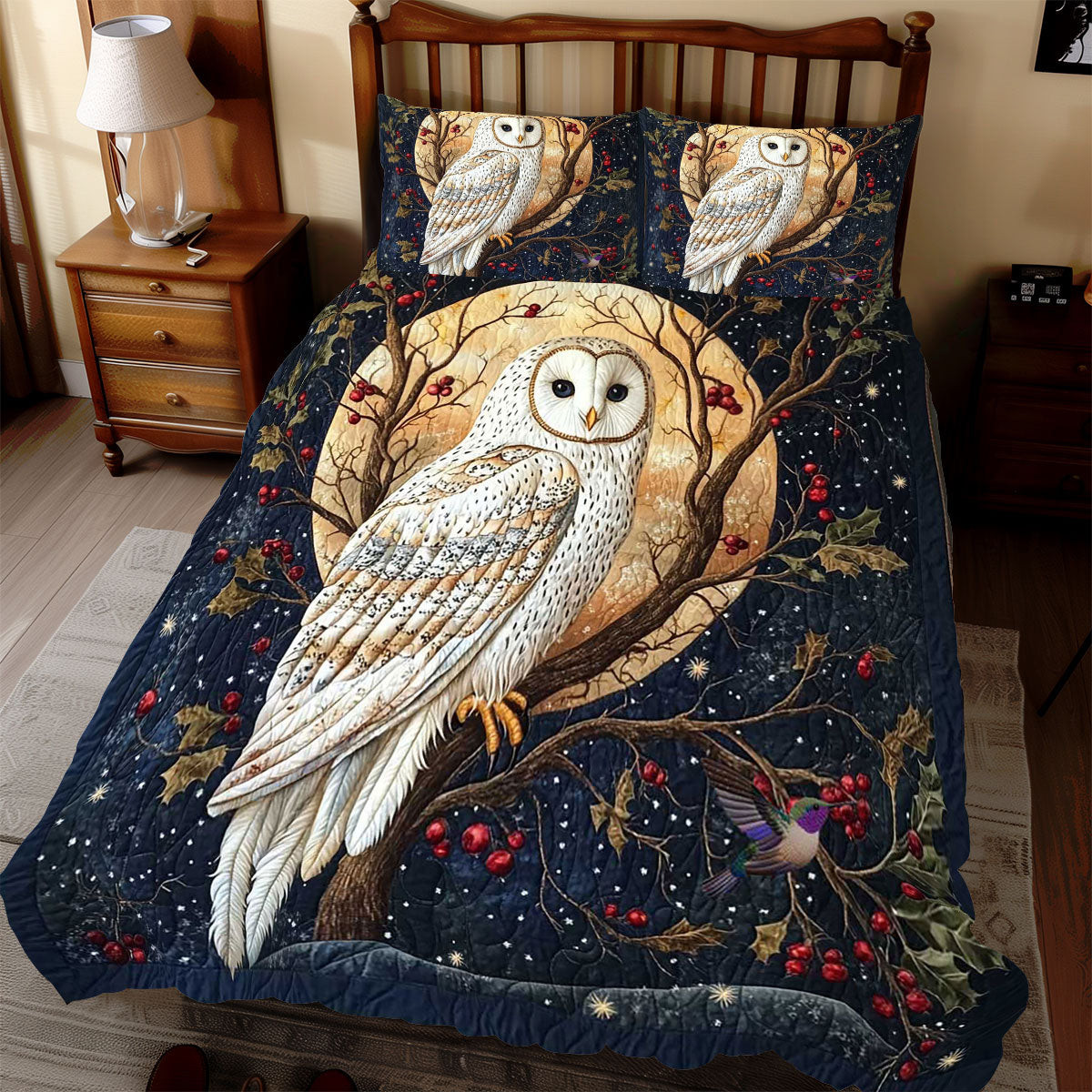 Christmas Eve White Owl Holiday Xmas Quilted Bedding Set Christmas Gifts For My Wife