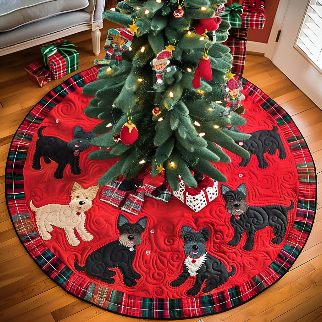 Christmas Eve With Scottie Christmas Quilted Tree Skirt Cozy Holiday Tree Skirt to Brighten Your Home