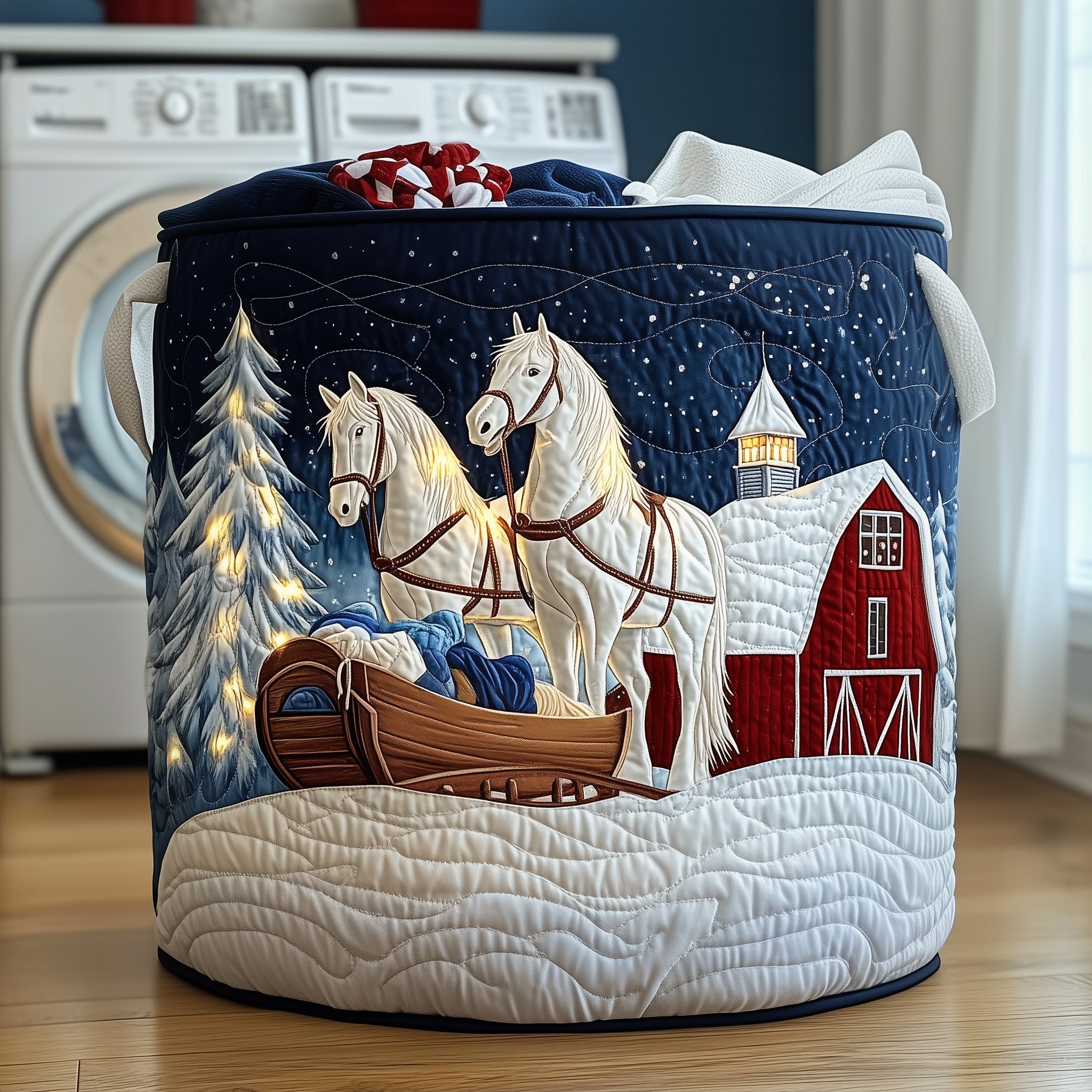Christmas Farm Barn Quilted Laundry Basket Christmas Gifts For Farmers