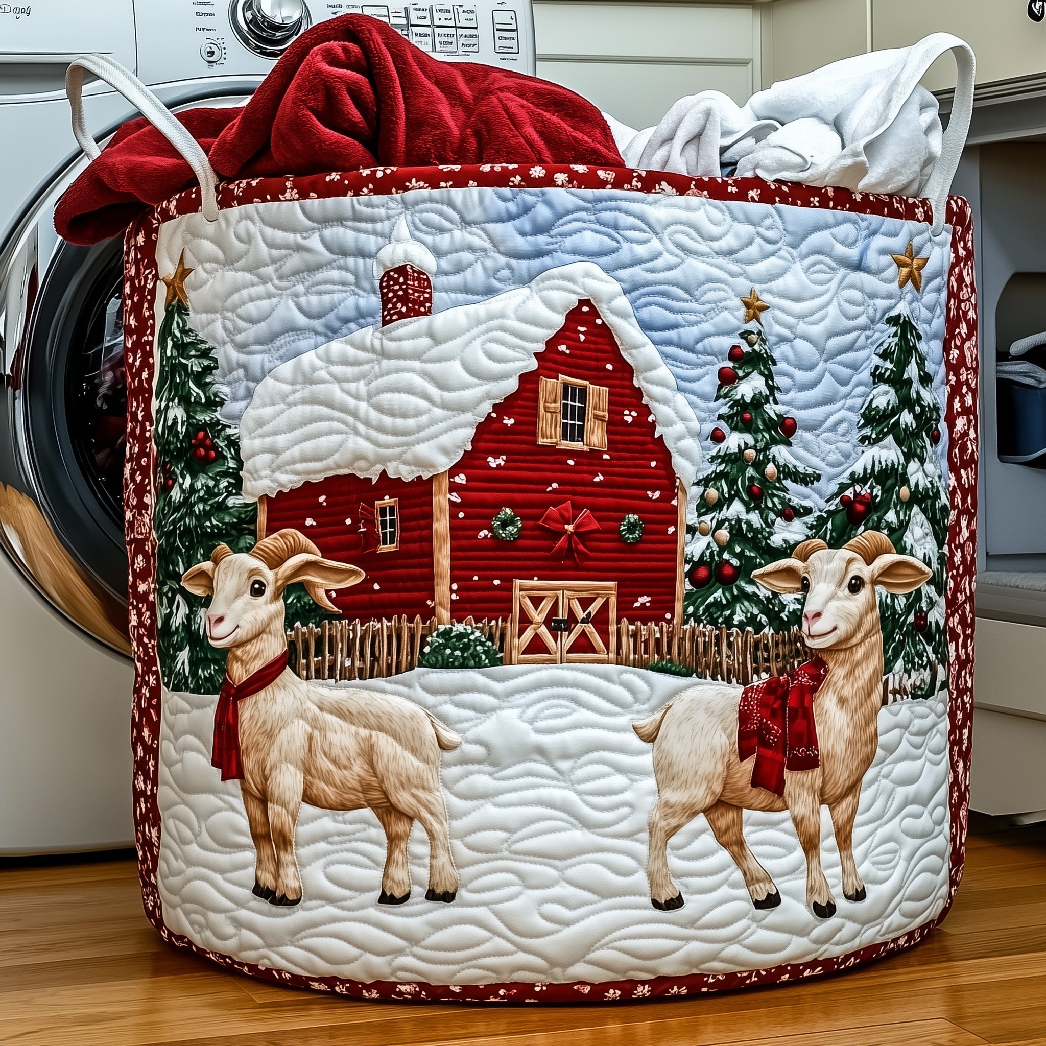 Christmas Farm Barn Quilted Laundry Basket Christmas Ideas For A Farmer