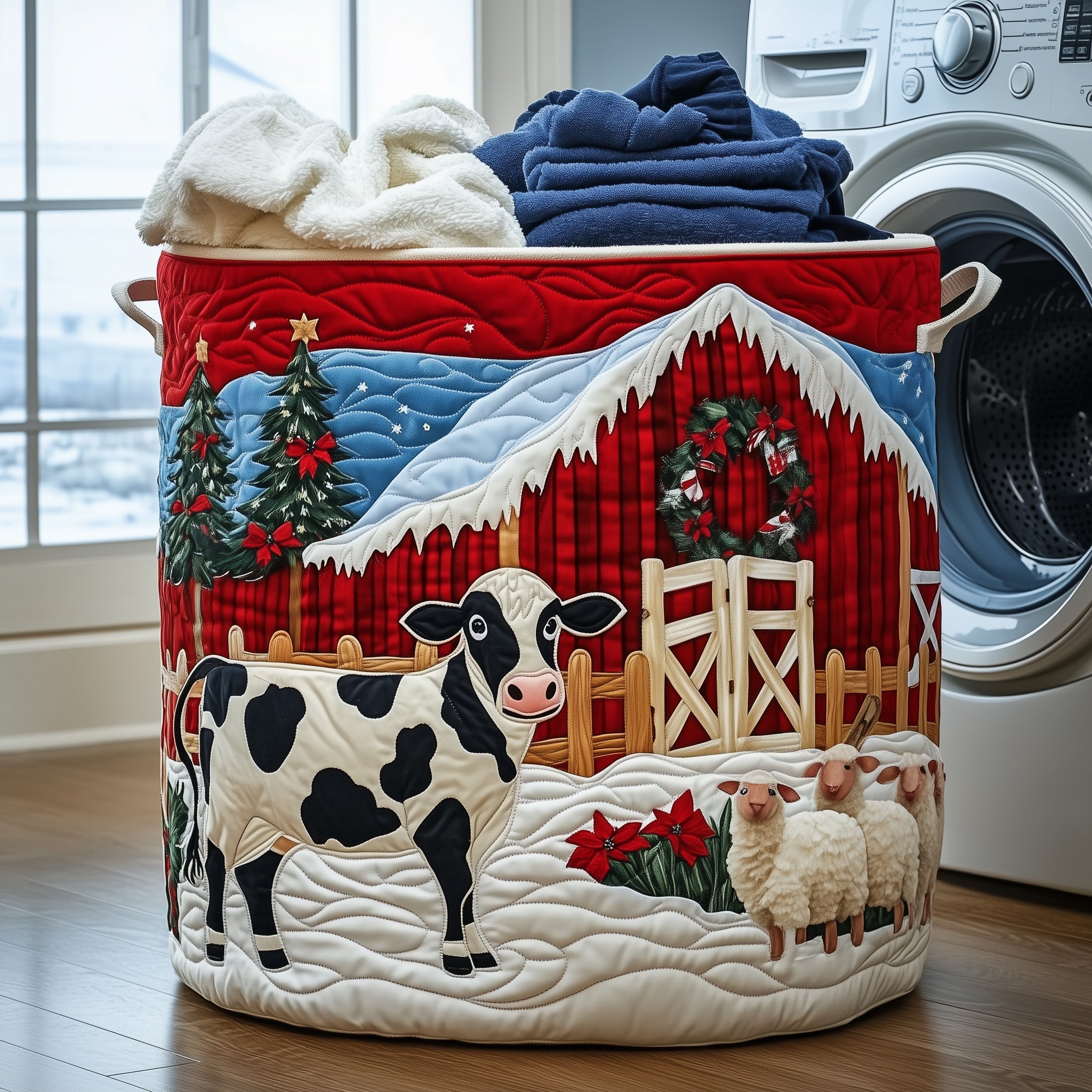 Christmas Farm Barn Quilted Laundry Basket Novelty Sheep Gifts