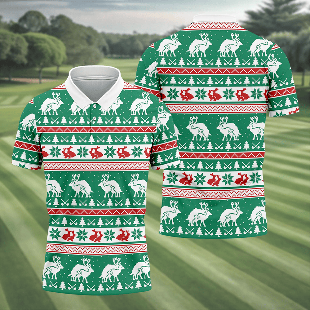 Christmas Festive Reindeer Snowflakes Christmas Golf Shirt Golf Gift For Men Golf Shirts For Mens