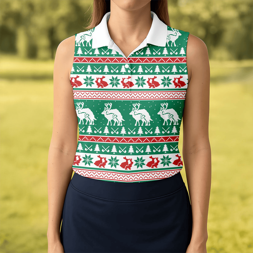 Christmas Festive Reindeer Snowflakes Christmas Golf Shirt Ladies Golf Shirts Golf Gifts For Women