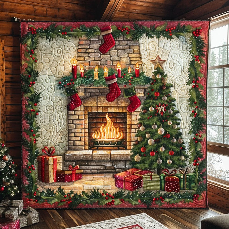 Christmas Fireplace Quilt Blanket Christmas Throw Grandma Gifts For Xmas