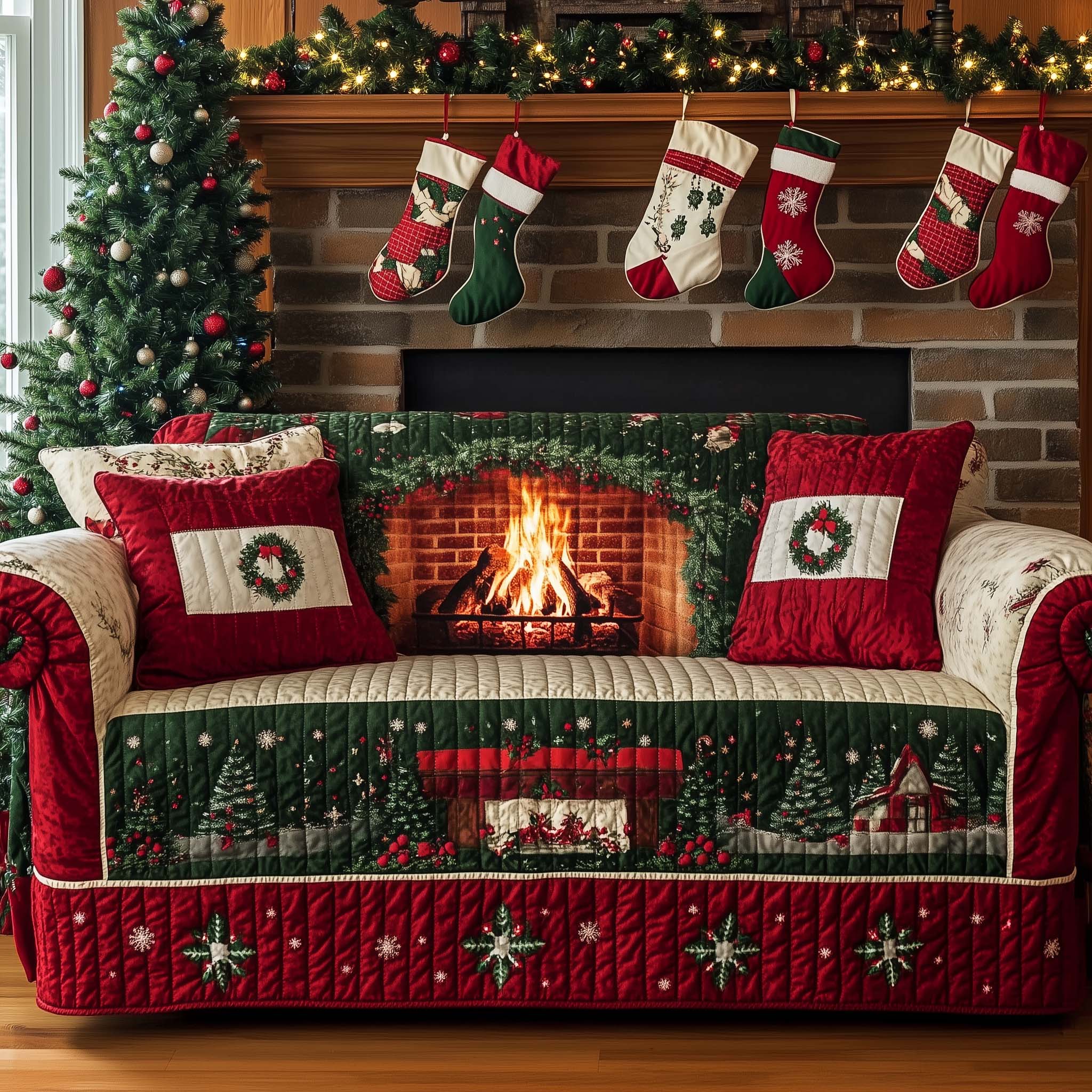 Christmas Fireplace Quilted Sofa Cover Elegant Christmas Fireplace Throw Good Gifts For Parents