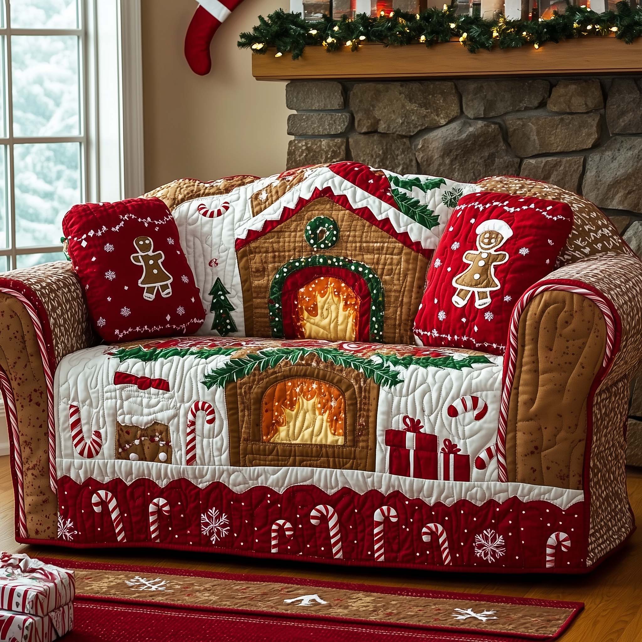 Christmas Fireplace Quilted Sofa Cover Festive Candlelight Fireplace Guard Good Gifts For Parents
