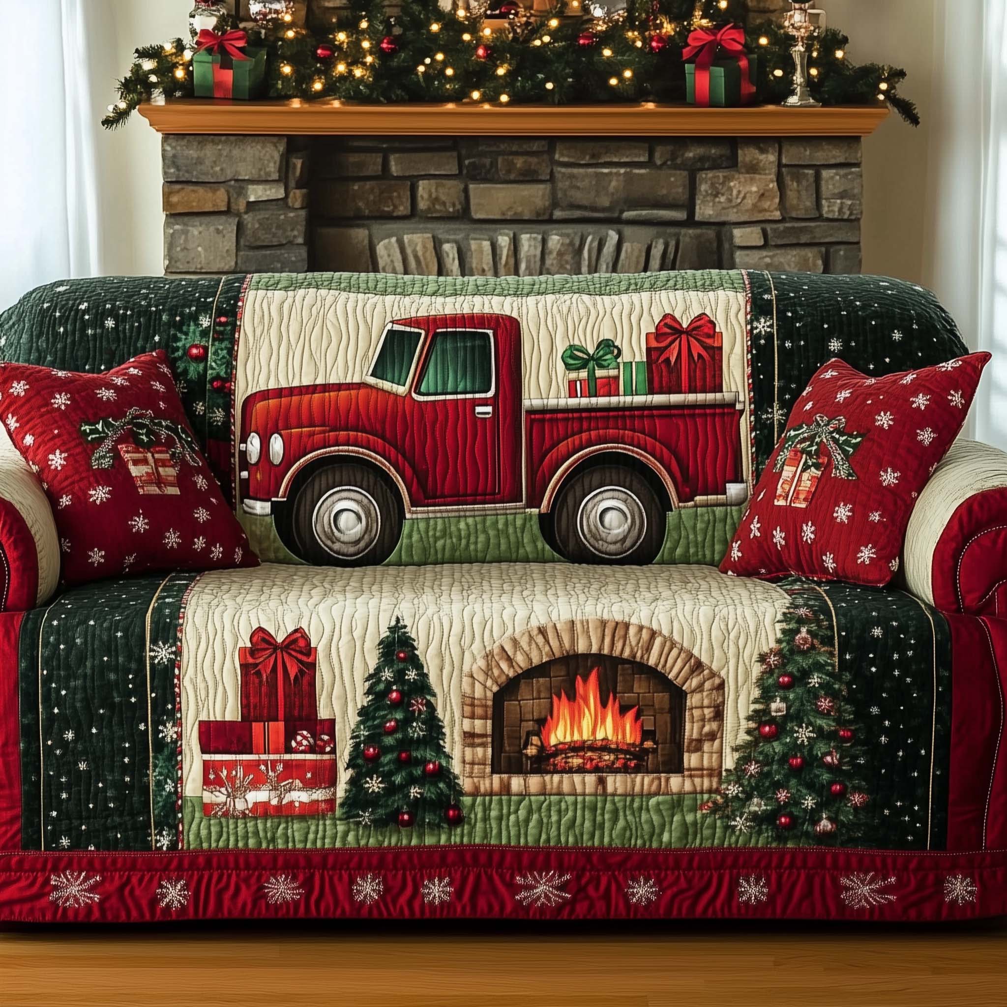 Christmas Fireplace Quilted Sofa Cover Rustic Brick Fireplace Sofa Cover Good Gifts For Parents