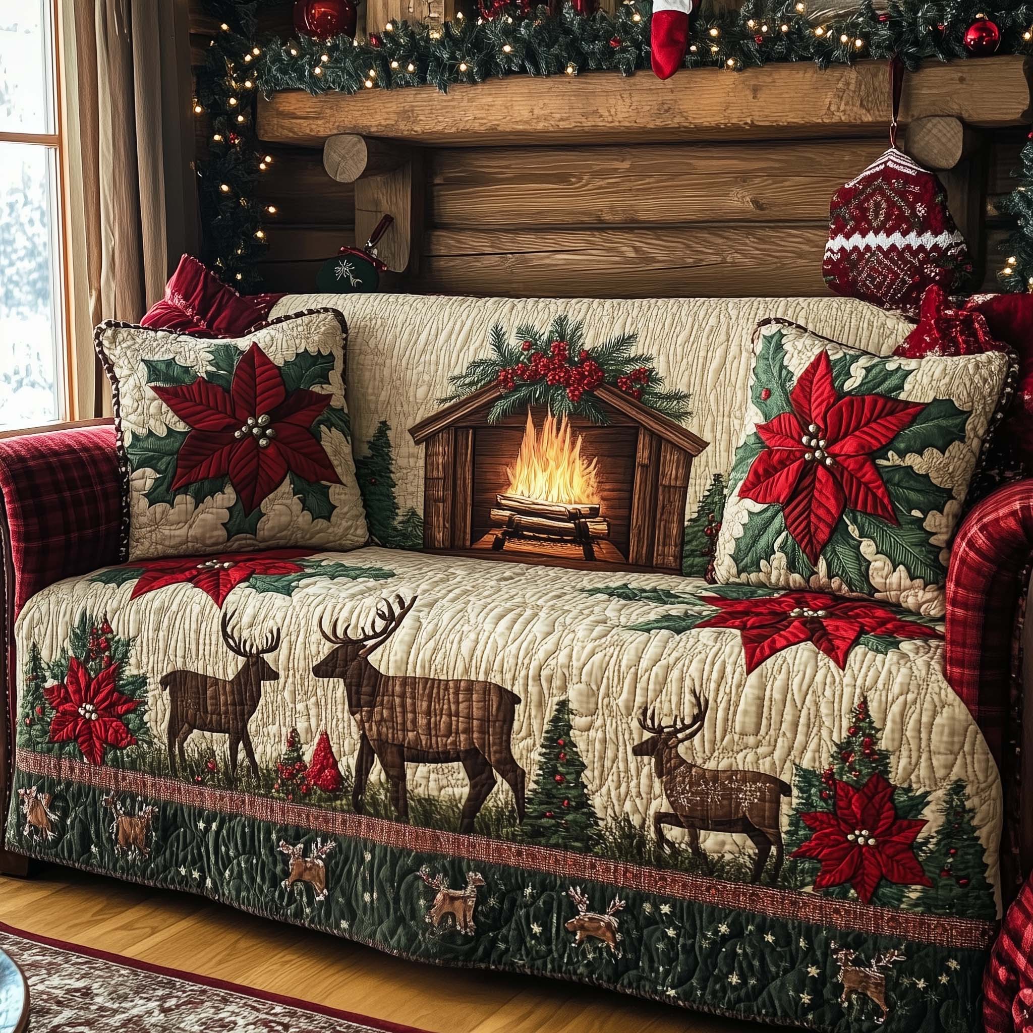 Christmas Fireplace Quilted Sofa Cover Silent Night Fireplace Good Gifts For Family