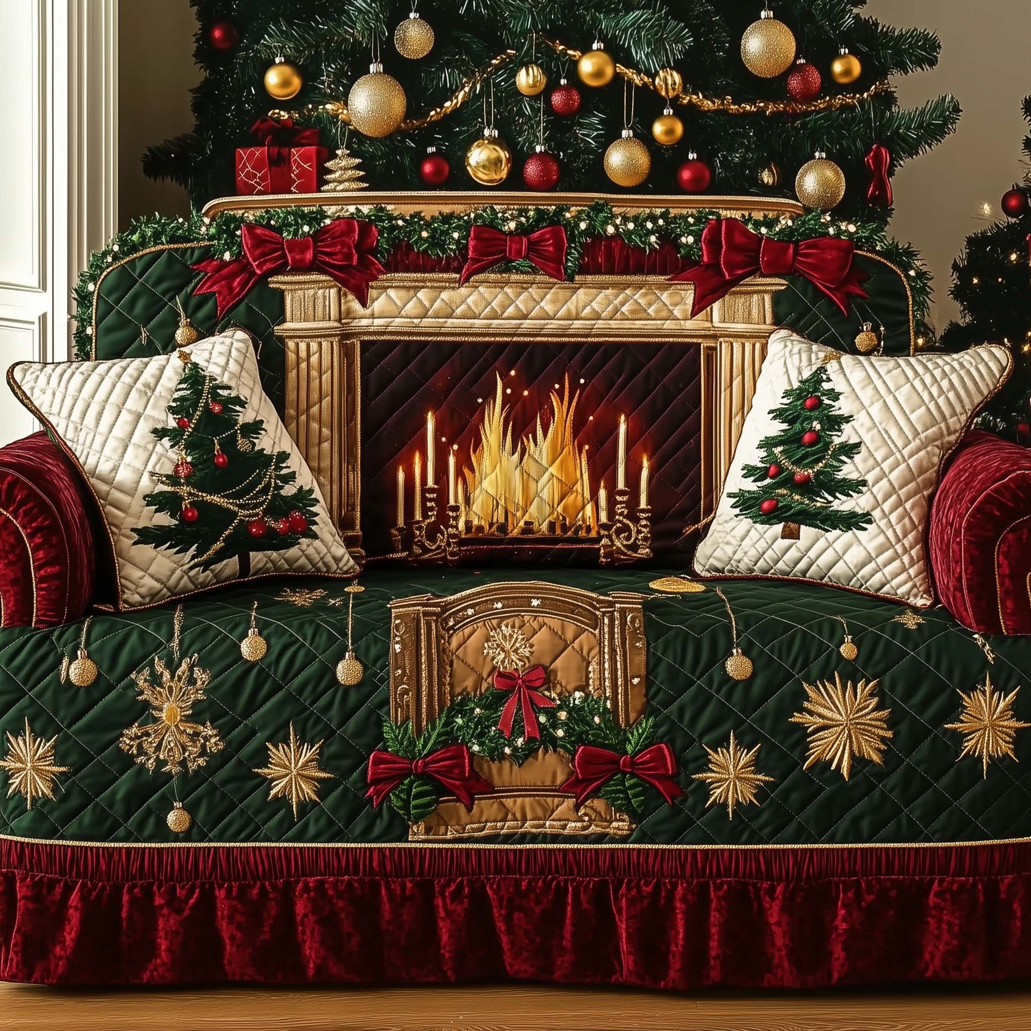 Christmas Fireplace Quilted Sofa Cover Warm Glow Fireplace Theme Throw Good Gifts For Family