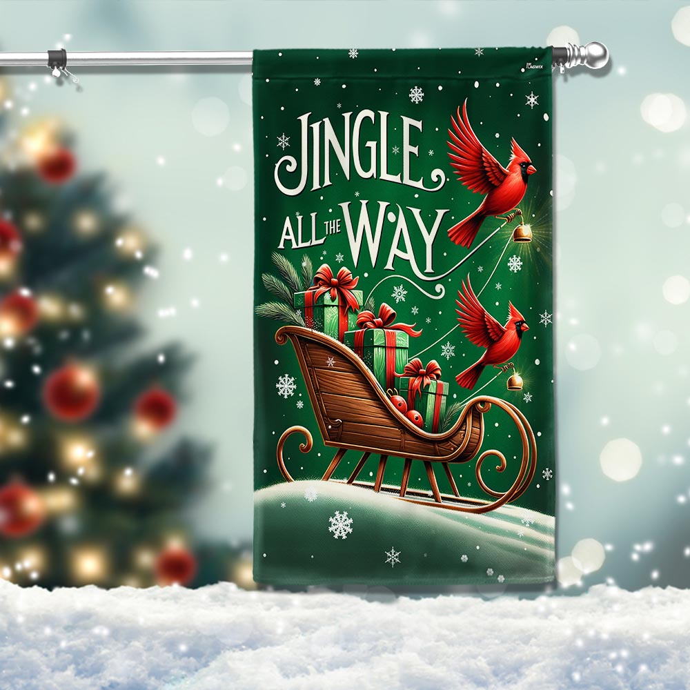 Christmas Flag Wooden Sleigh Cardinal Jingle All The Way