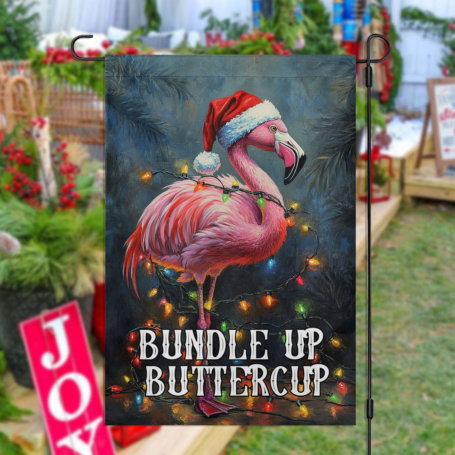 Christmas Flamingo Garden Flag Bundle Up Outdoor Decor Xmas Yard Decor Gift For Flamingo Lovers