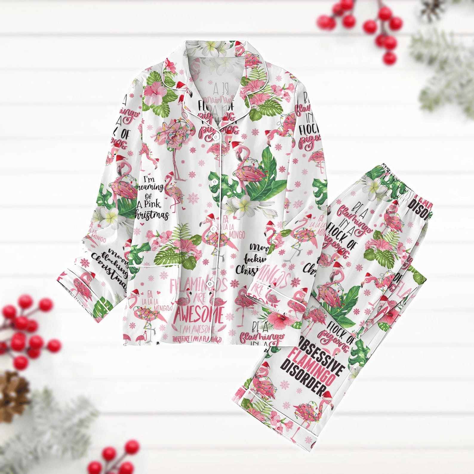 Christmas Flamingo Pajamas Set Cute Animal Xmas Womens Pajamas Flamingo Pjs Xmas Gift for Wife