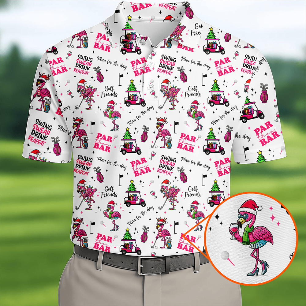 Christmas Flamingo Par Then Bar Men S Funny Golf Shirts Christmas Golf Shirt Polo Shirts For Men Golf Gift For Men