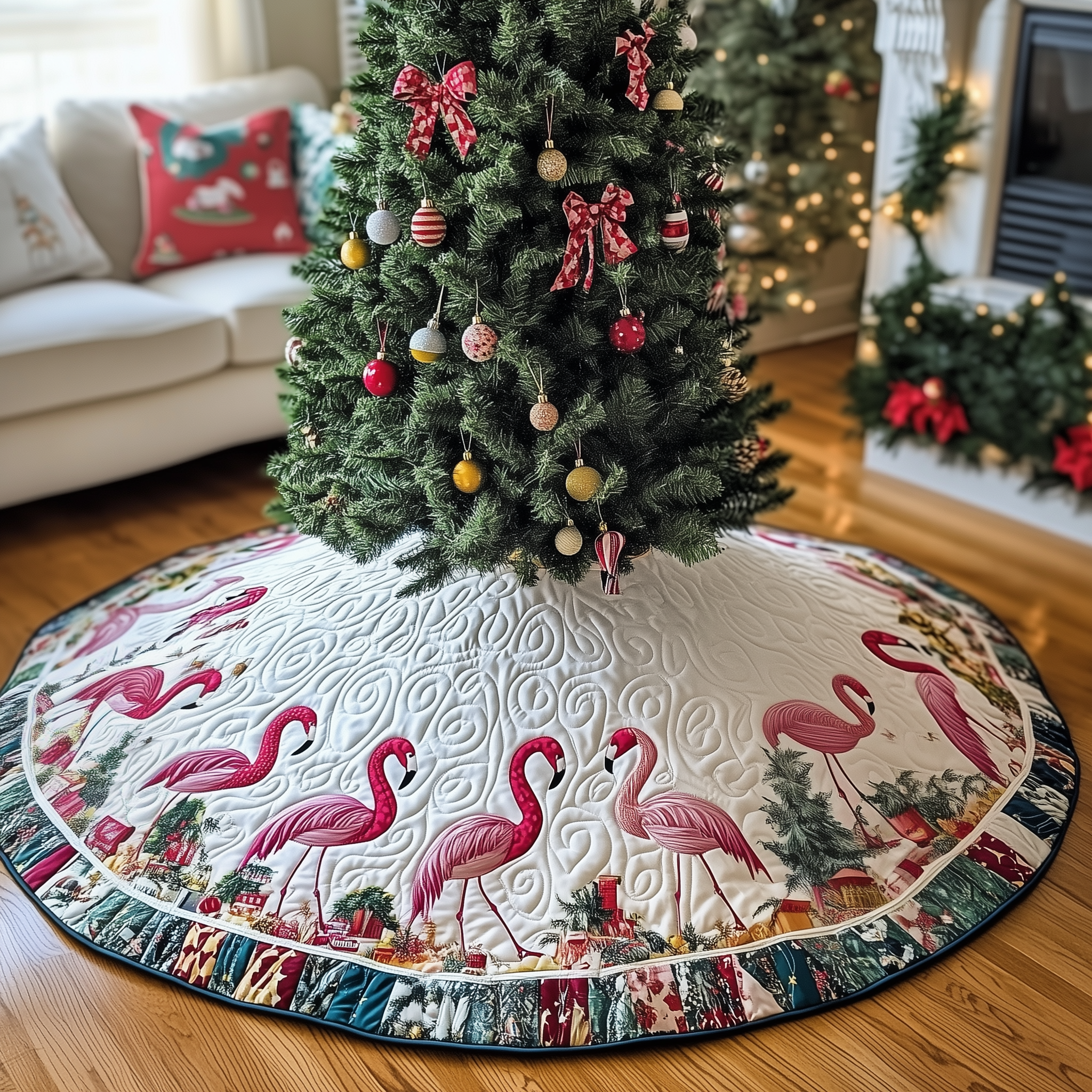 Christmas Flamingo Quilted Tree Skirt Skirt For A Christmas Tree Best Christmas Gifts For A Grandma