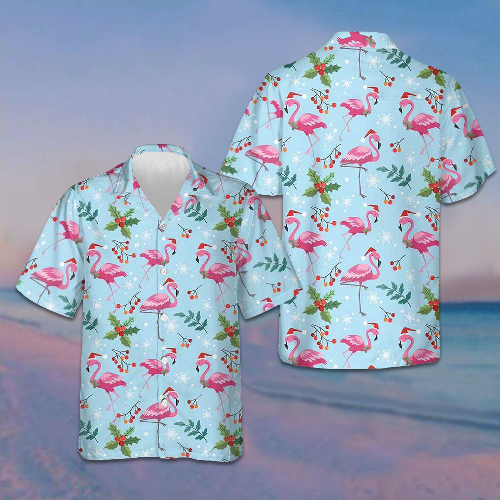 Christmas Flamingo Seamless Pattern Hawaiian Shirt Tropical Button Up Gifts For Nephew