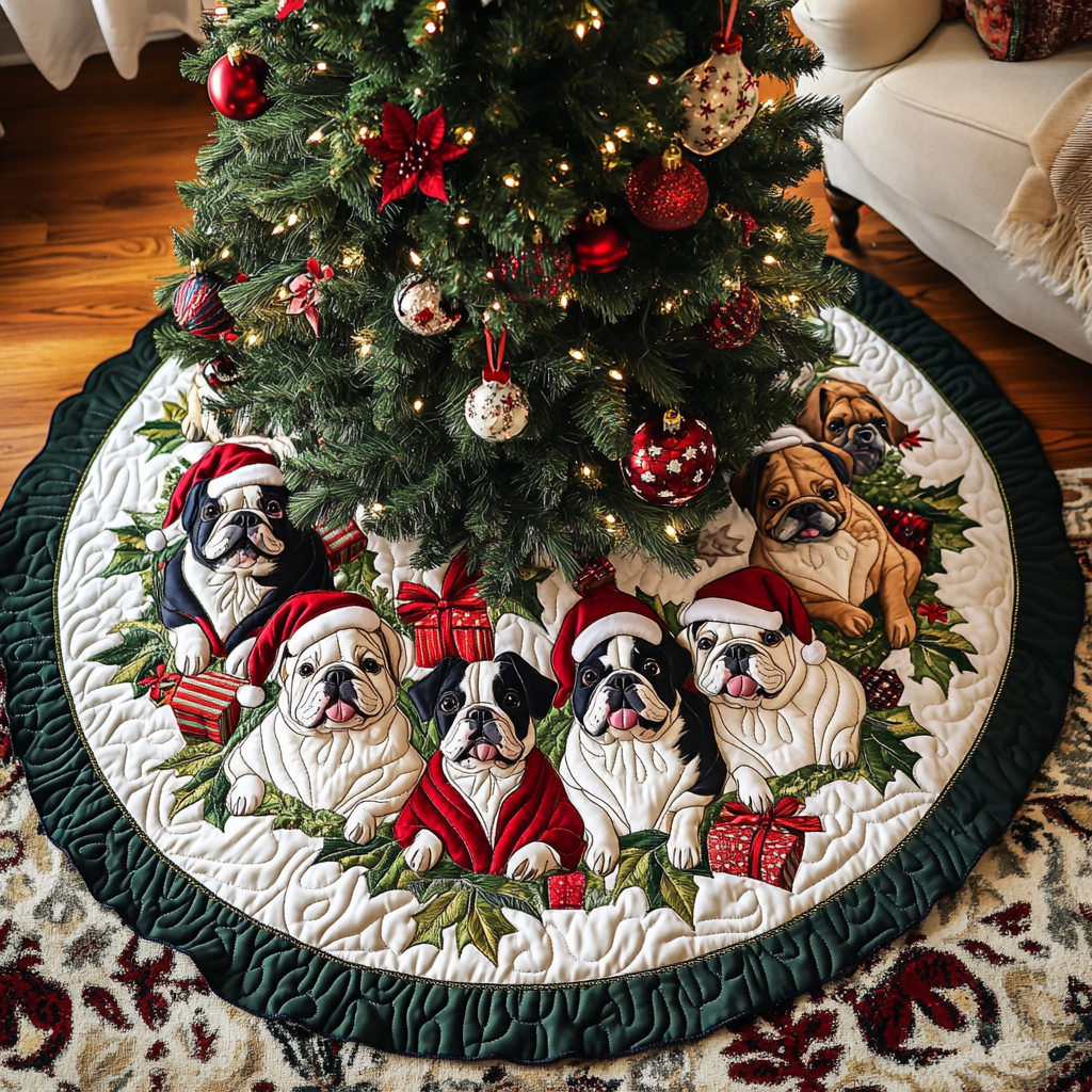 Christmas French Bulldog Christmas Quilted Tree Skirt Christmas Holiday Decor Home