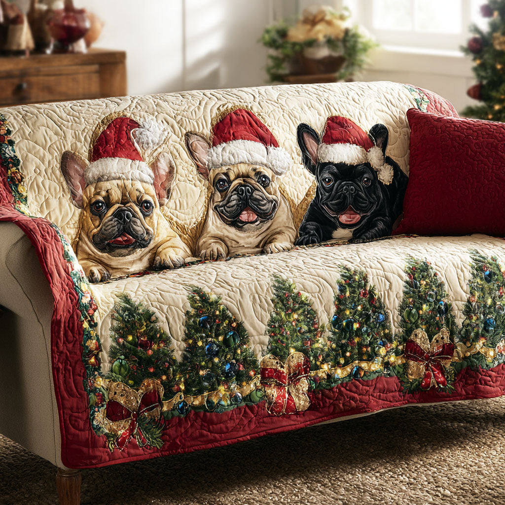 Christmas Frenchies Quilted Sofa Cover Christmas Living Decor Gifts For Frenchie Lovers