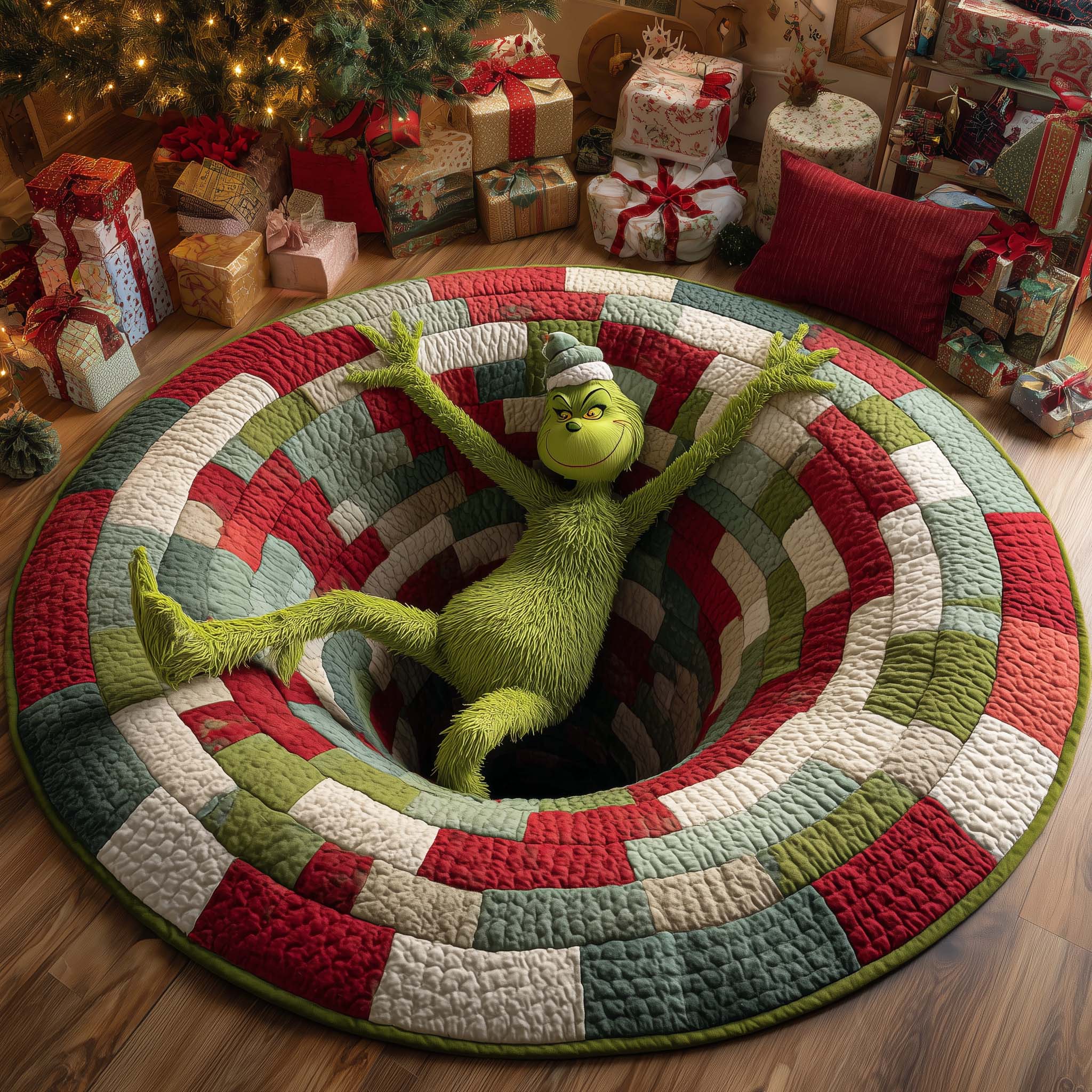Christmas Friend In Trouble Quilted Round Mat Vibrant Quilted Round Mat to Brighten Your Room