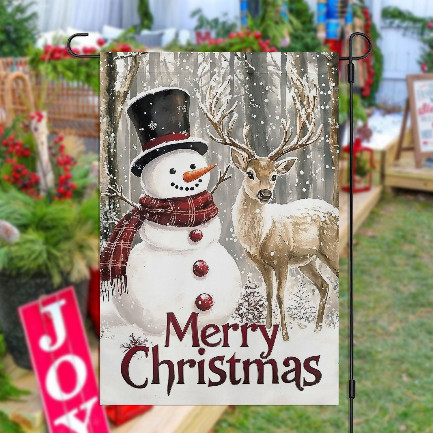 Christmas Garden Flag Snowman And Reindeer Welcome Outdoor Decor Xmas Yard Decor Gift