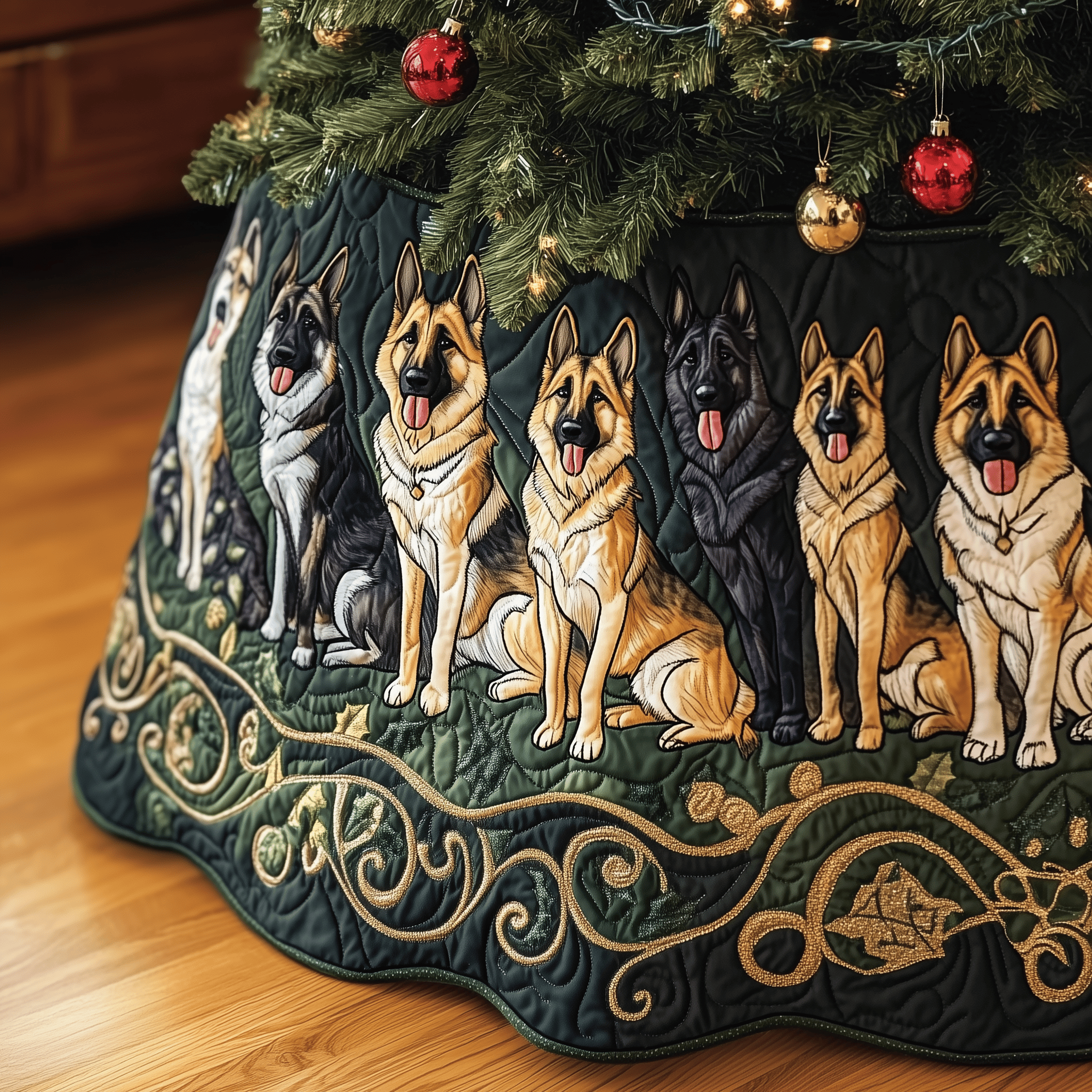 Christmas German Shepherd Quilted Tree Skirt Christmas Tree Skirt Christmas Gift Baskets For Families