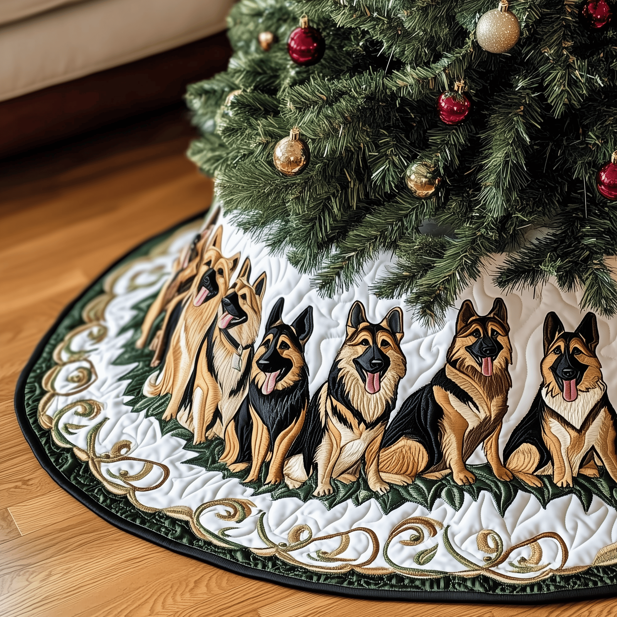 Christmas German Shepherd Quilted Tree Skirt Xmas Decorations Gifts For German Shepherd Owners