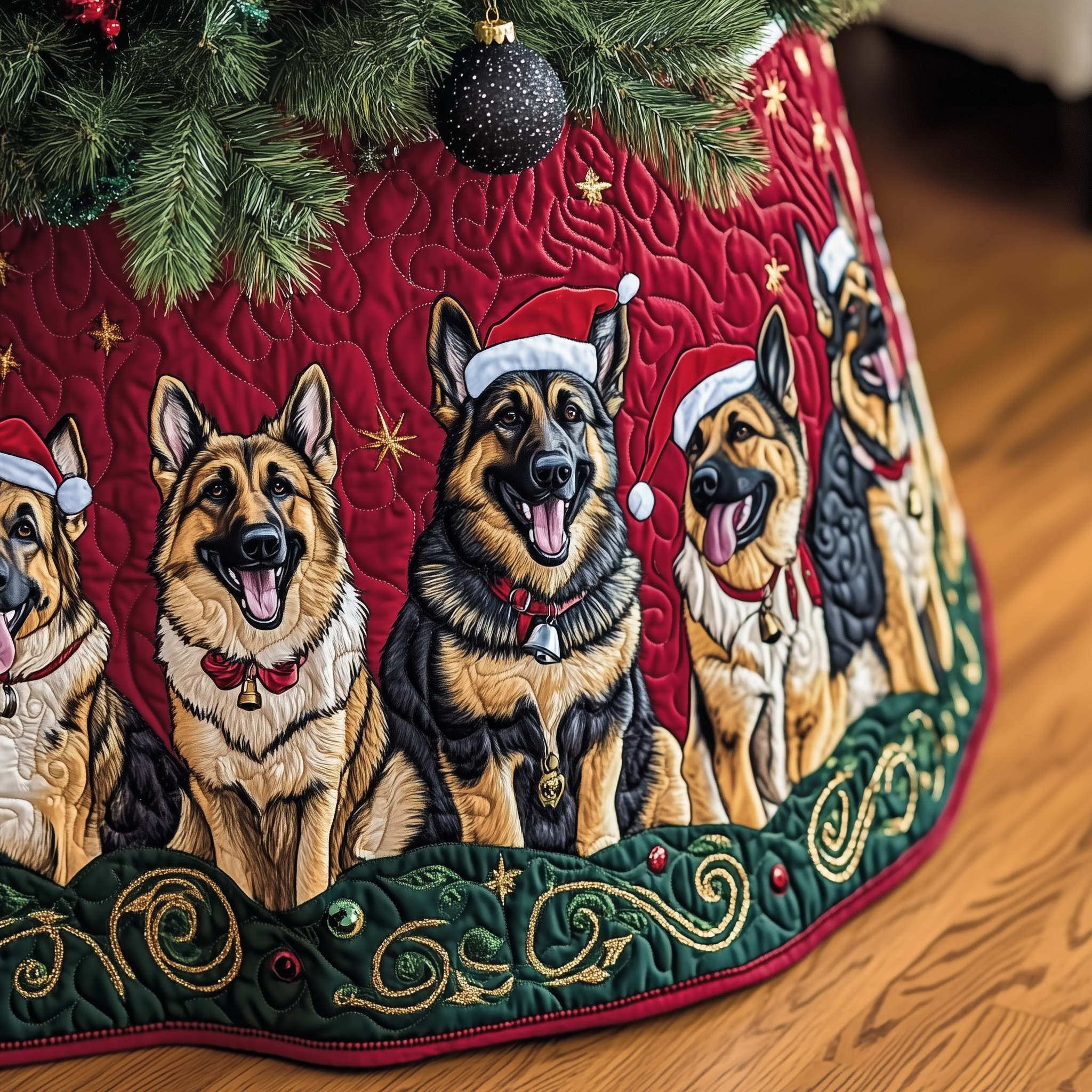 Christmas German Shepherd Quilted Tree Skirt Xmas Tree Base Cover Decorations Gifts For  German Shepherd Lovers