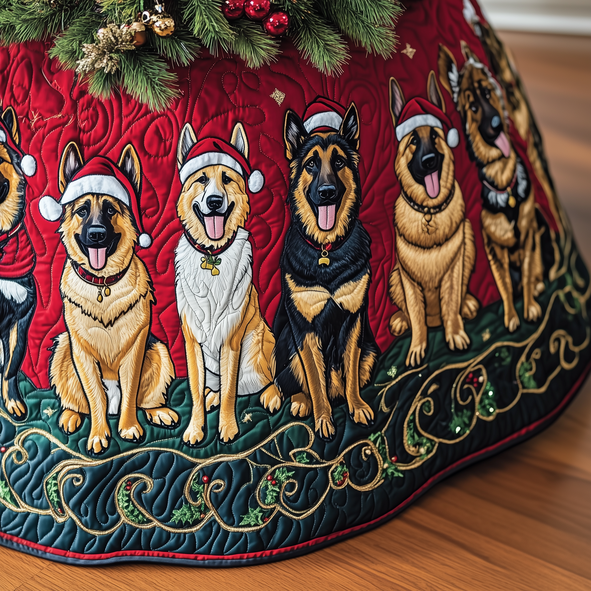 Christmas German Shepherd Quilted Tree Skirt Xmas Tree Base Cover Decorations Gifts For  German Shepherd Lovers