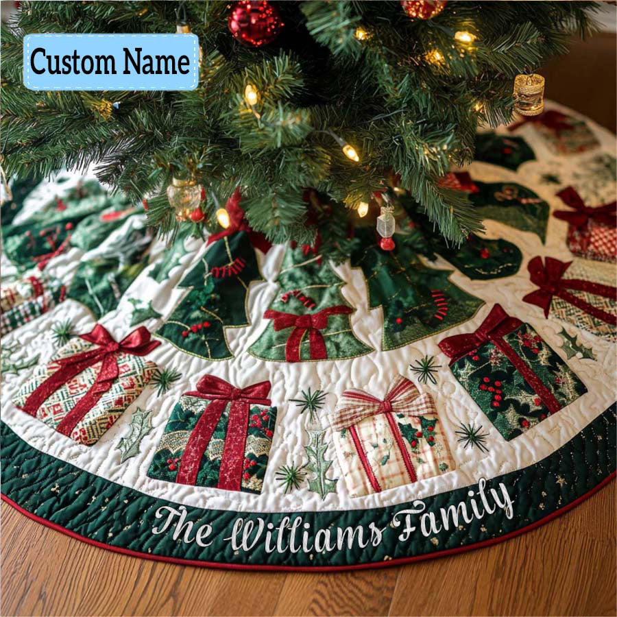 Christmas Gifts Personalized Custom Quilted Christmas Tree Skirt Custom Christmas Tree Skirt Merch for Your Family