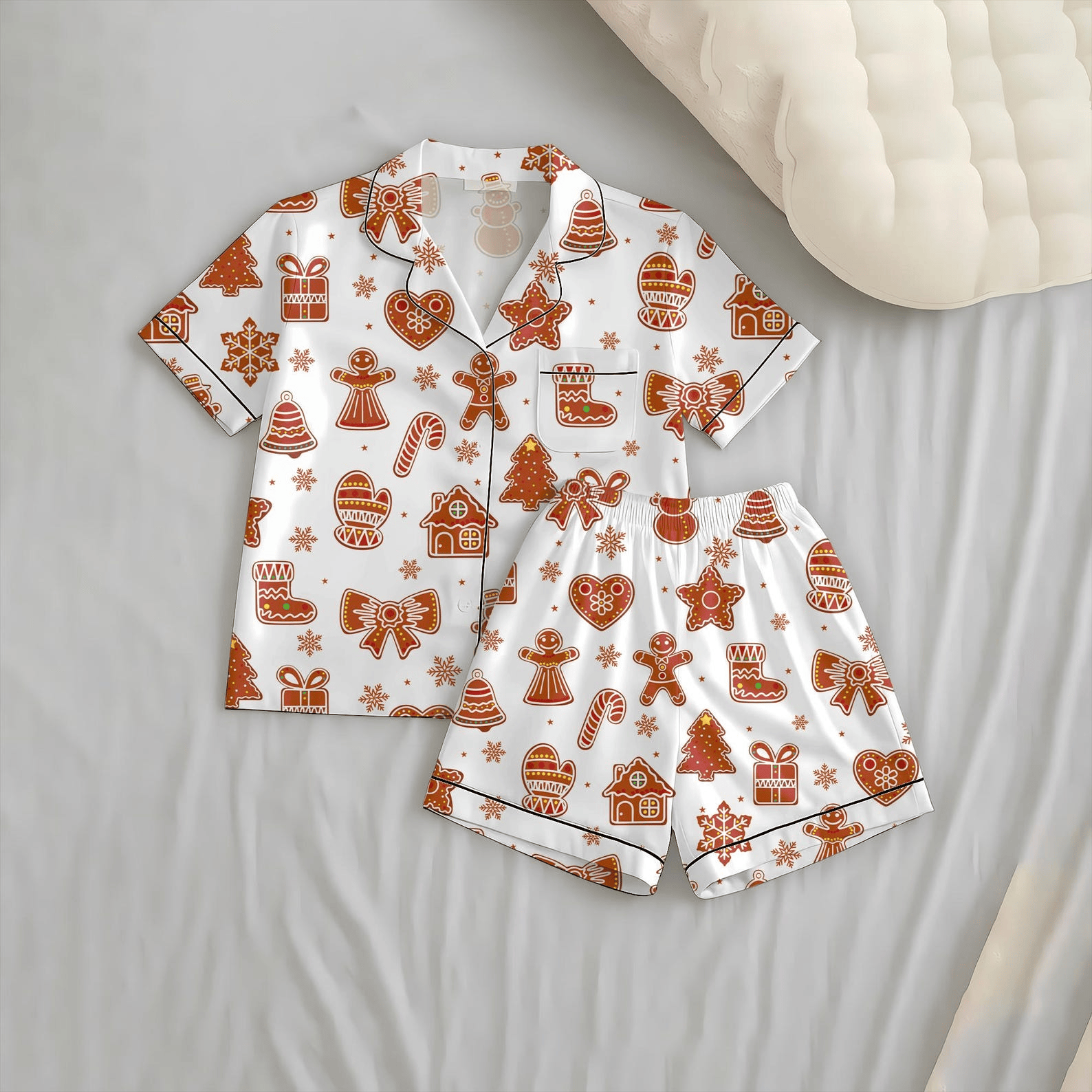 Christmas Gingerbread Cookie Candy Cane Short Pajamas Set Cute Sleepwear Christmas Gifts