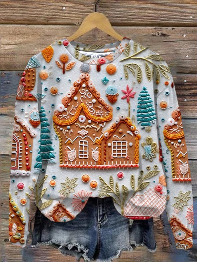 Christmas Gingerbread House Sweatshirt Sweet Cookie Holiday Clothes Xmas Gifts For Women