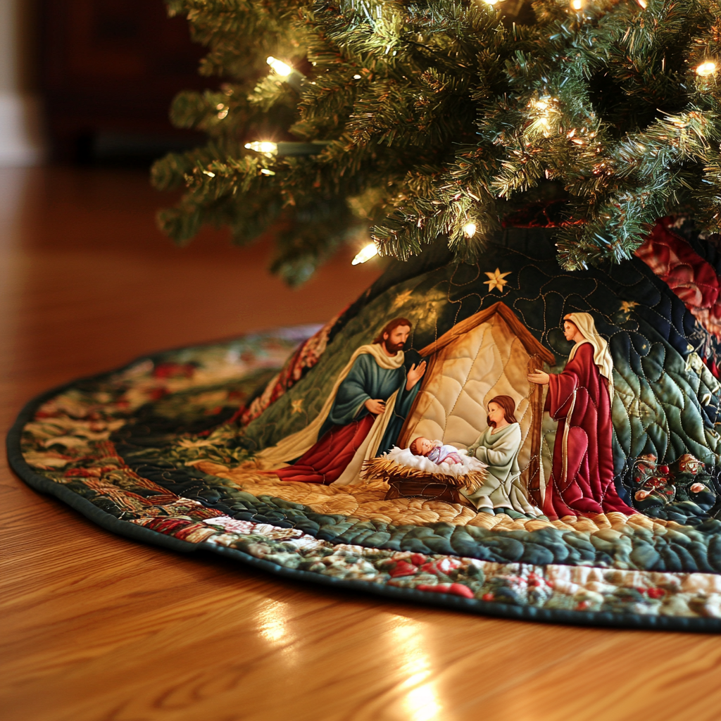 Christmas Glory Christmas Quilted Tree Skirt Classic Red and White Tree Skirt for Traditional Decor