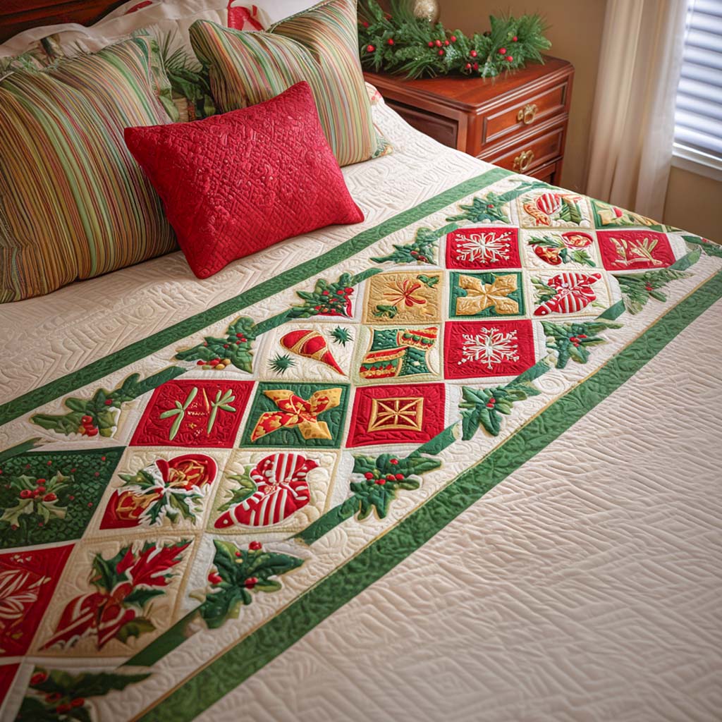 Christmas Glow Charm Quilted Bed Runner Christmas Bedroom Decor Great Family Xmas Gifts