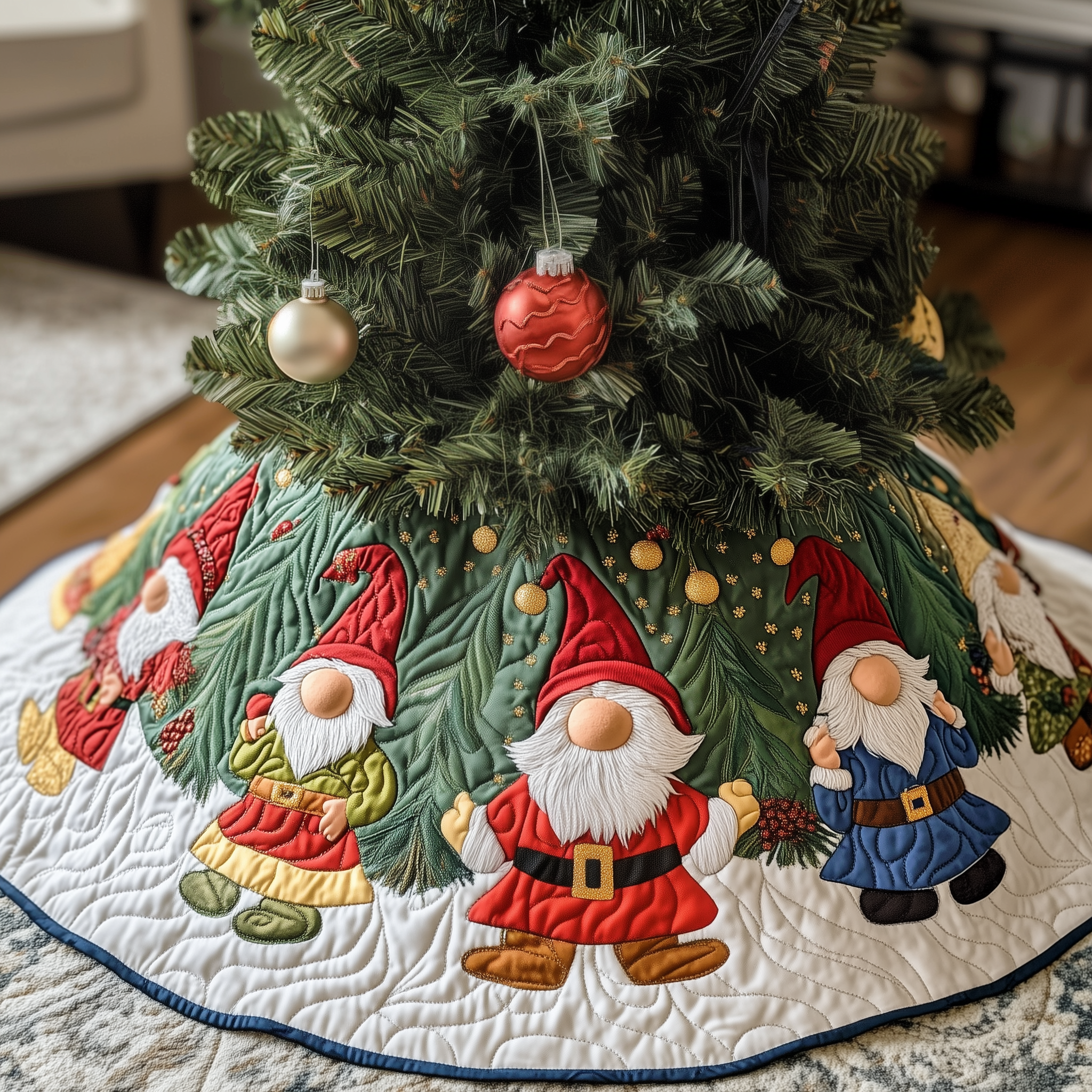 Christmas Gnome Quilted Tree Skirt Charming Holiday Home Merch