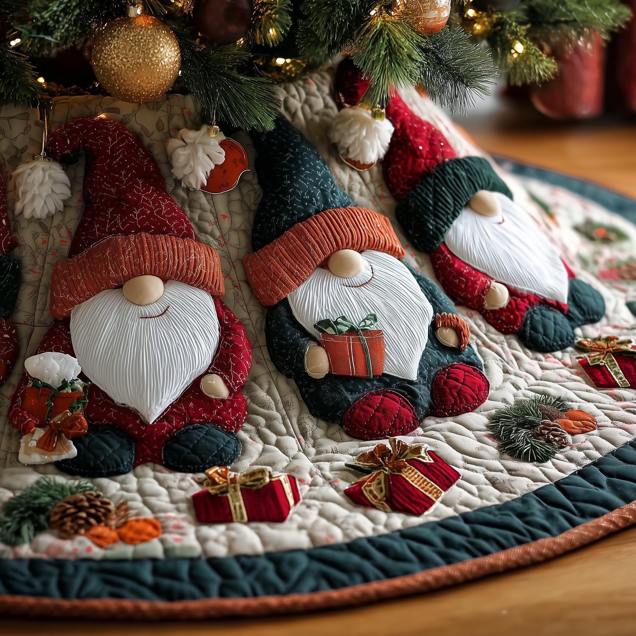Christmas Gnome Quilted Tree Skirt Charming Tree Skirt Gift Idea