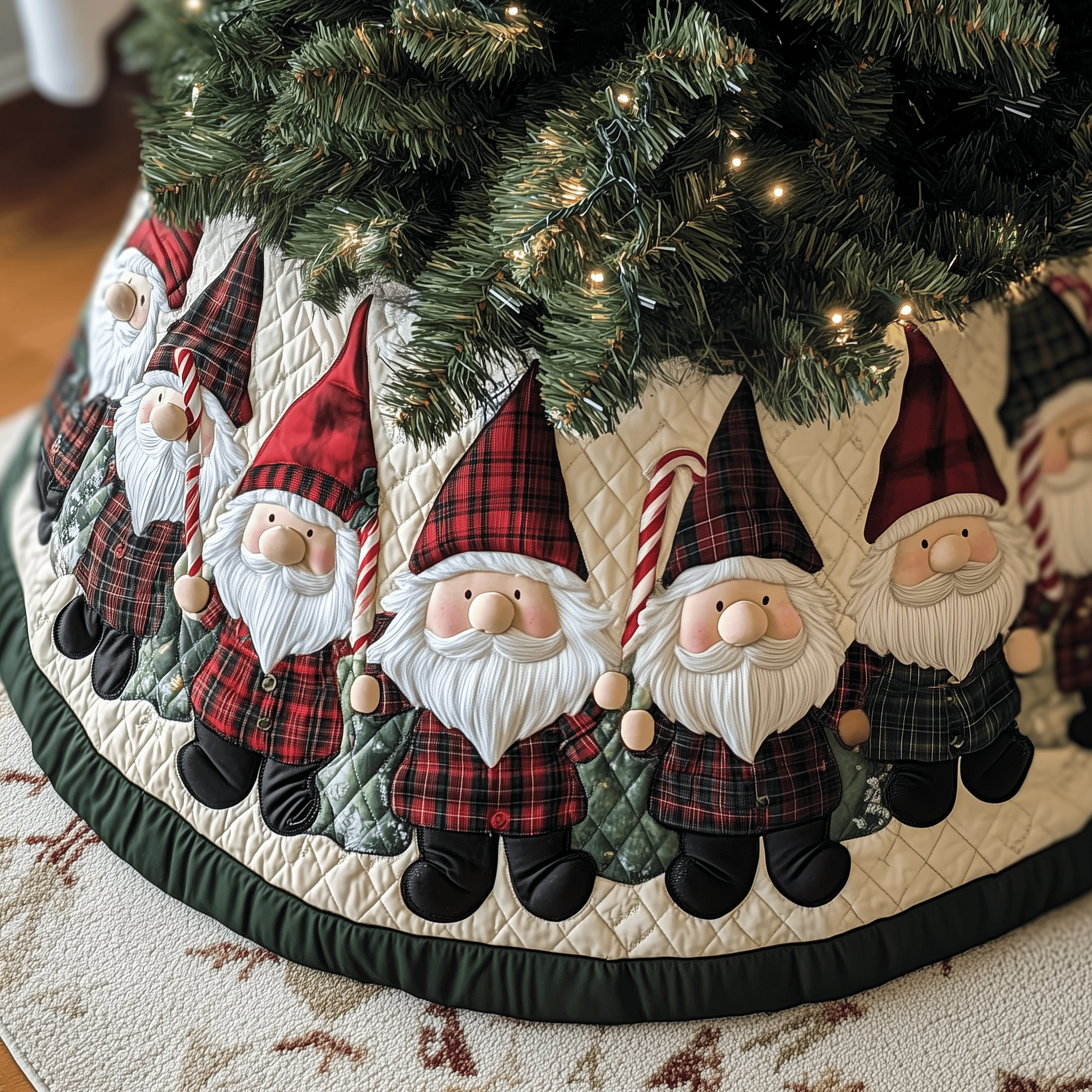 Christmas Gnome Quilted Tree Skirt Christmas Tree Bottom Cover Father Daughter Christmas Presents