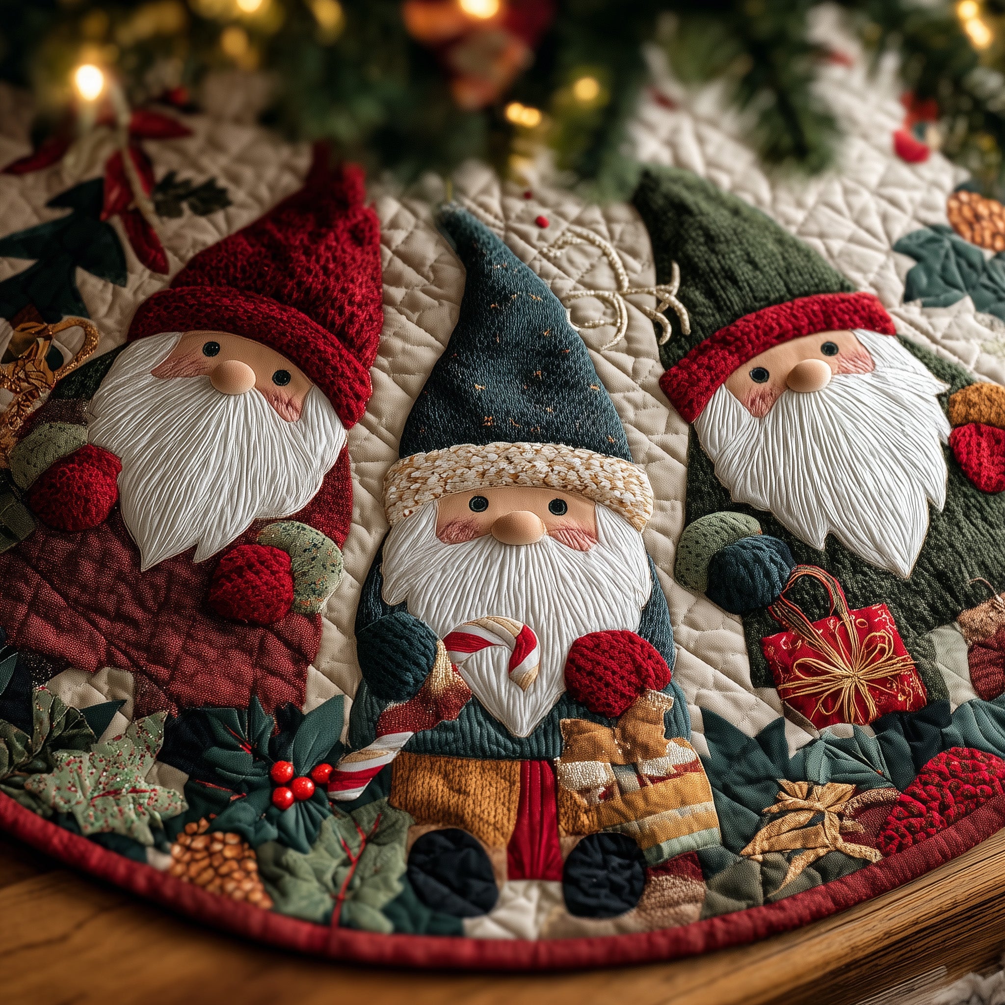 Christmas Gnome Quilted Tree Skirt Festive Tree Skirt Gift Choice