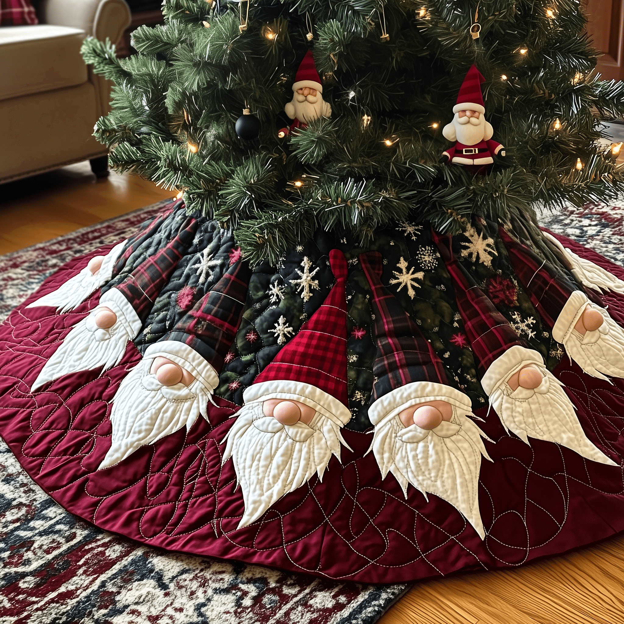 Christmas Gnome Quilted Tree Skirt Funny For Large Trees Christmas Presents For Dad