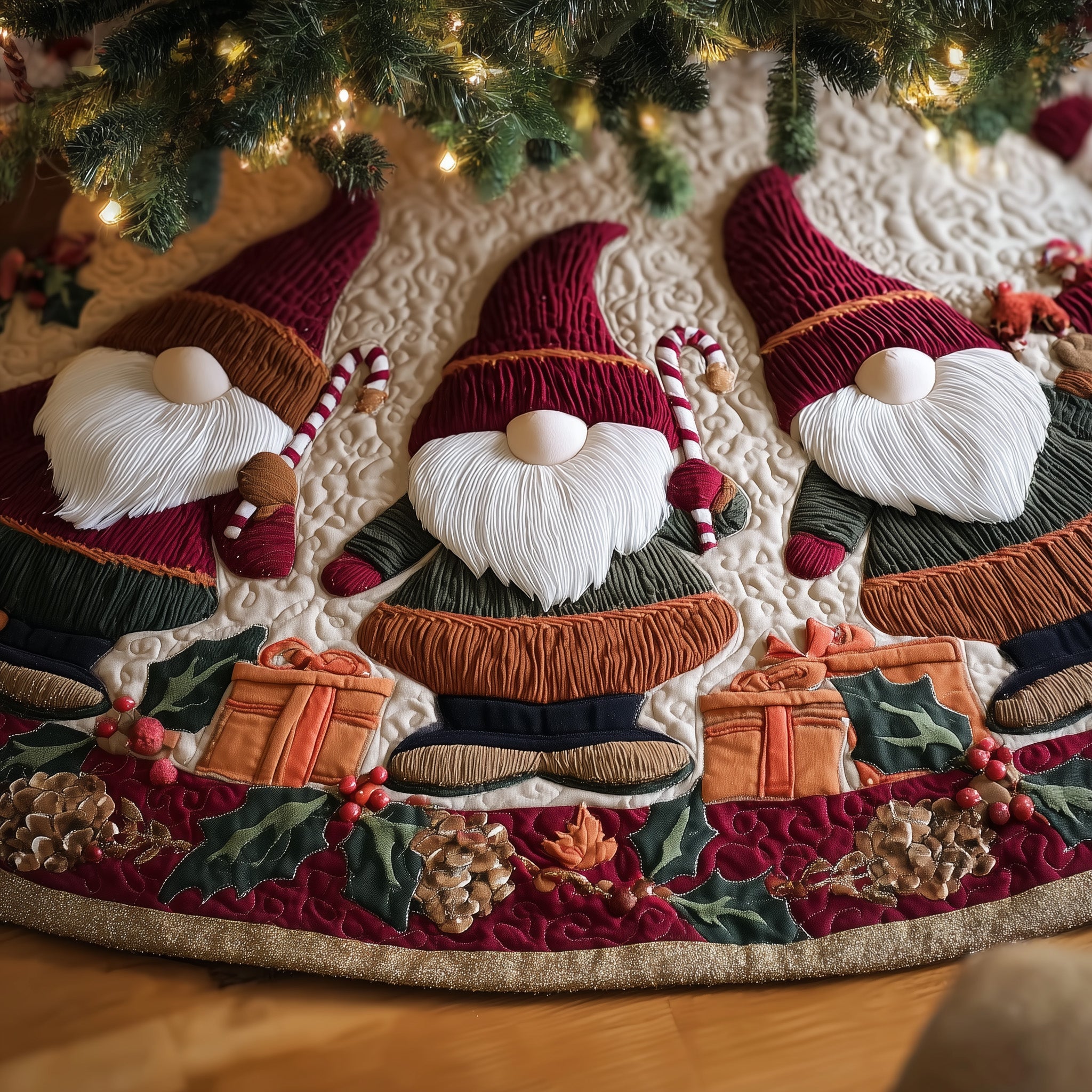 Christmas Gnome Quilted Tree Skirt Stylish Holiday Decor Gift Merch