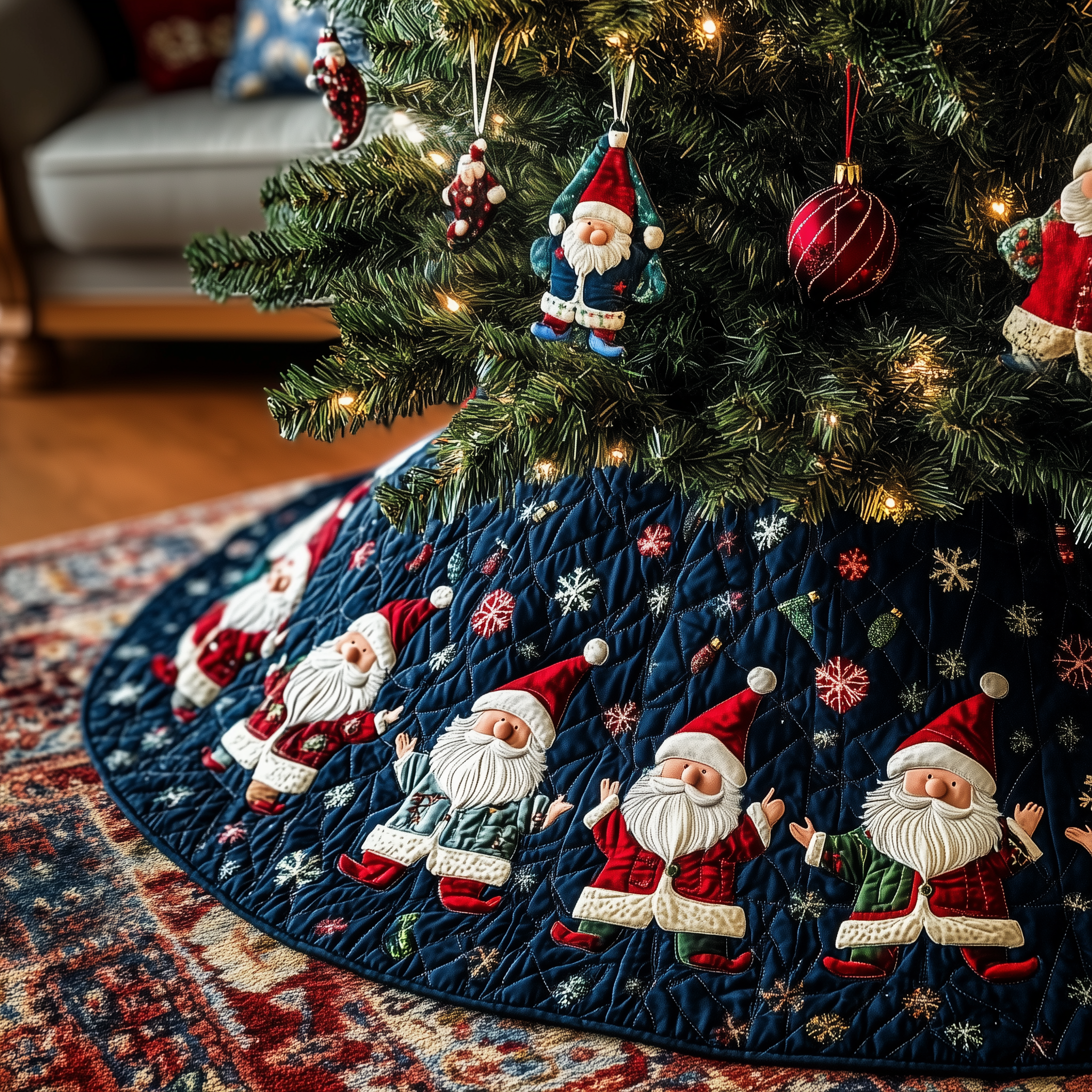 Christmas Gnome Quilted Tree Skirt Xmas Tree Surround Gnome Indoor Christmas Decorations Gifts