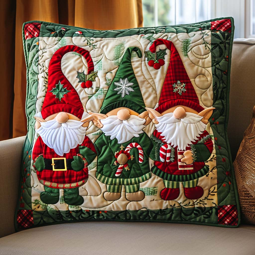 Christmas Gnomes Quilted Pillow Case Christmas Home Decor Gnome Lover Xmas Gifts