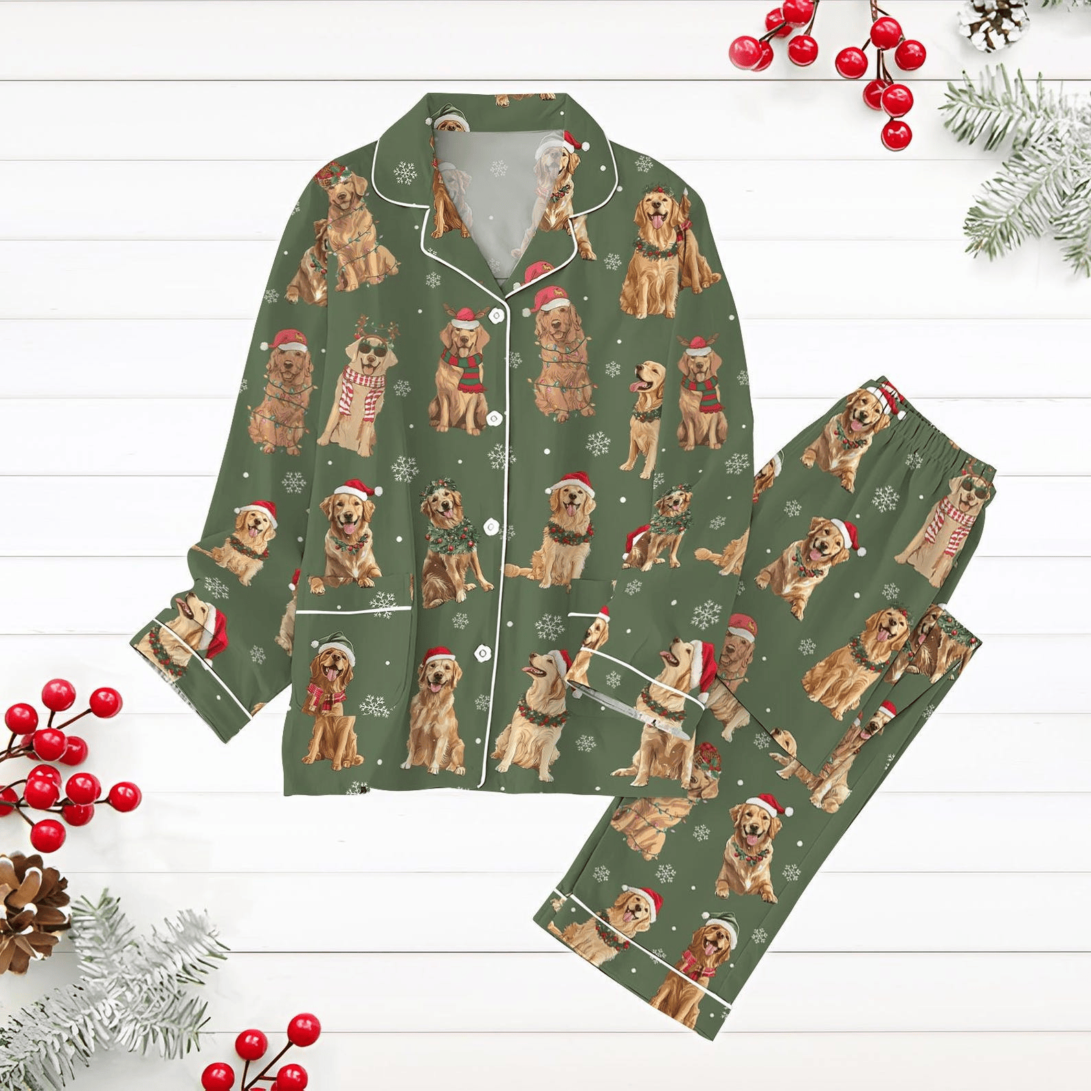 Christmas Golden Retriever Pajamas Set Dog Christmas Lights Pajamas Pet Lover Xmas Pjs