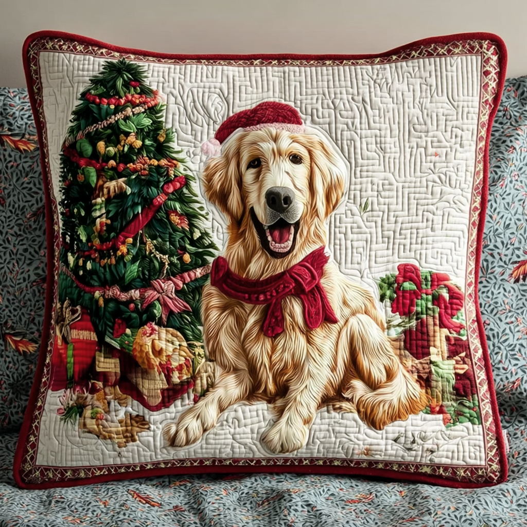 Christmas Golden Retriever Quilted Pillow Case Christmas Sofa Pillow Covers Gifts For Dog Lovers