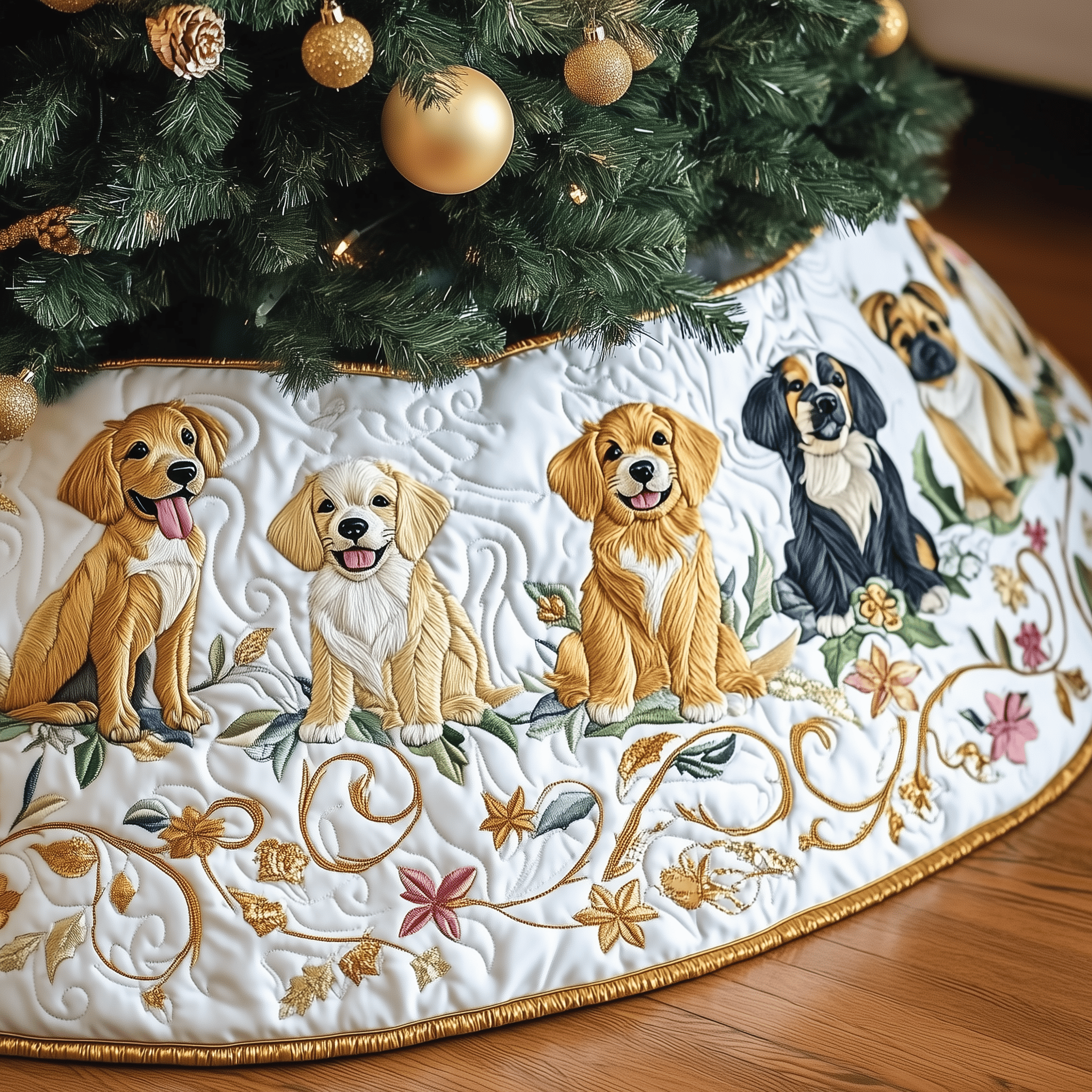 Christmas Golden Retriever Quilted Tree Skirt 60 Inch Tree Skirt Christmas Gifts For Grandmother