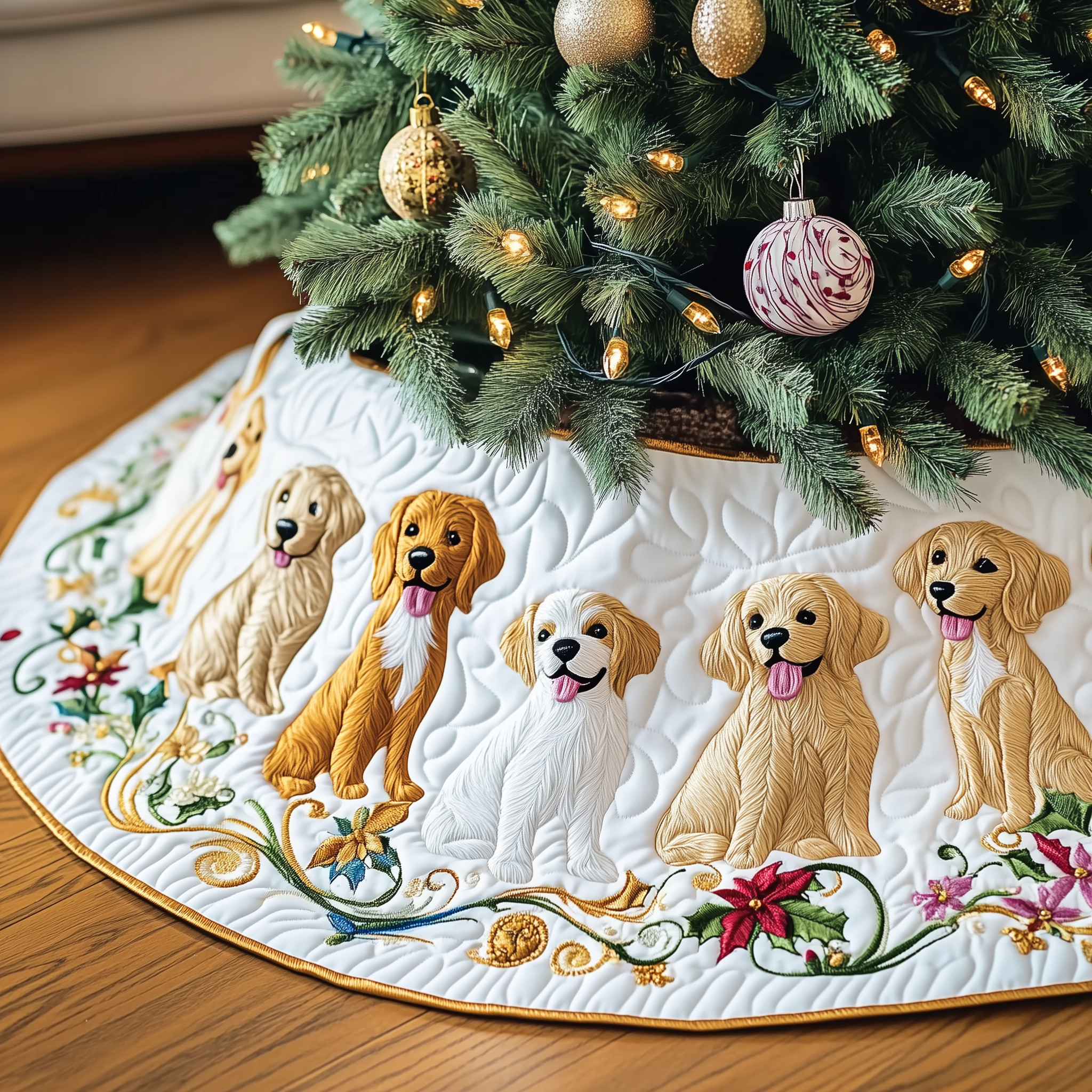 Christmas Golden Retriever Quilted Tree Skirt Best Gift Merch For Him