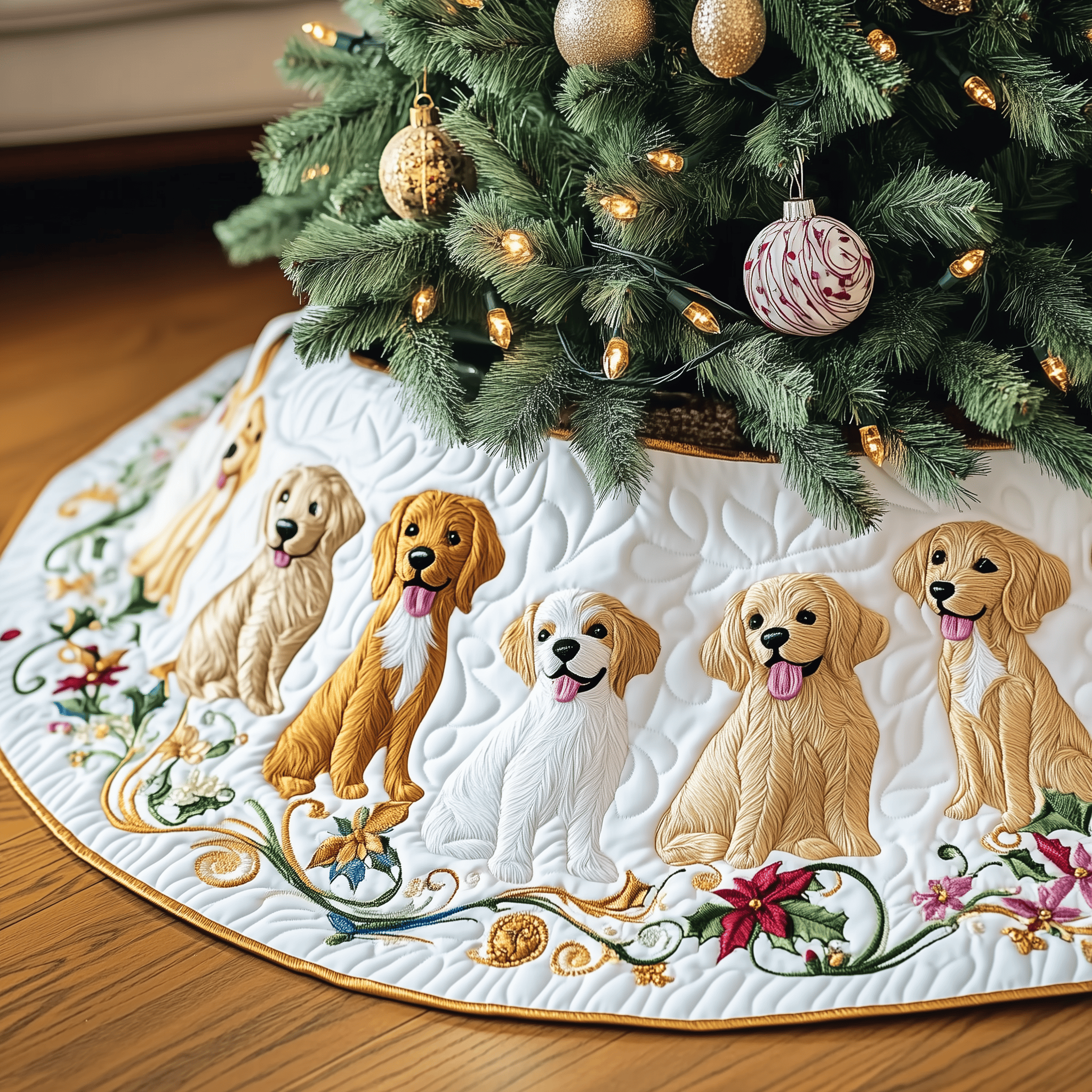 Christmas Golden Retriever Quilted Tree Skirt Christmas Tree Surround Last Minute Christmas Gifts For Mom